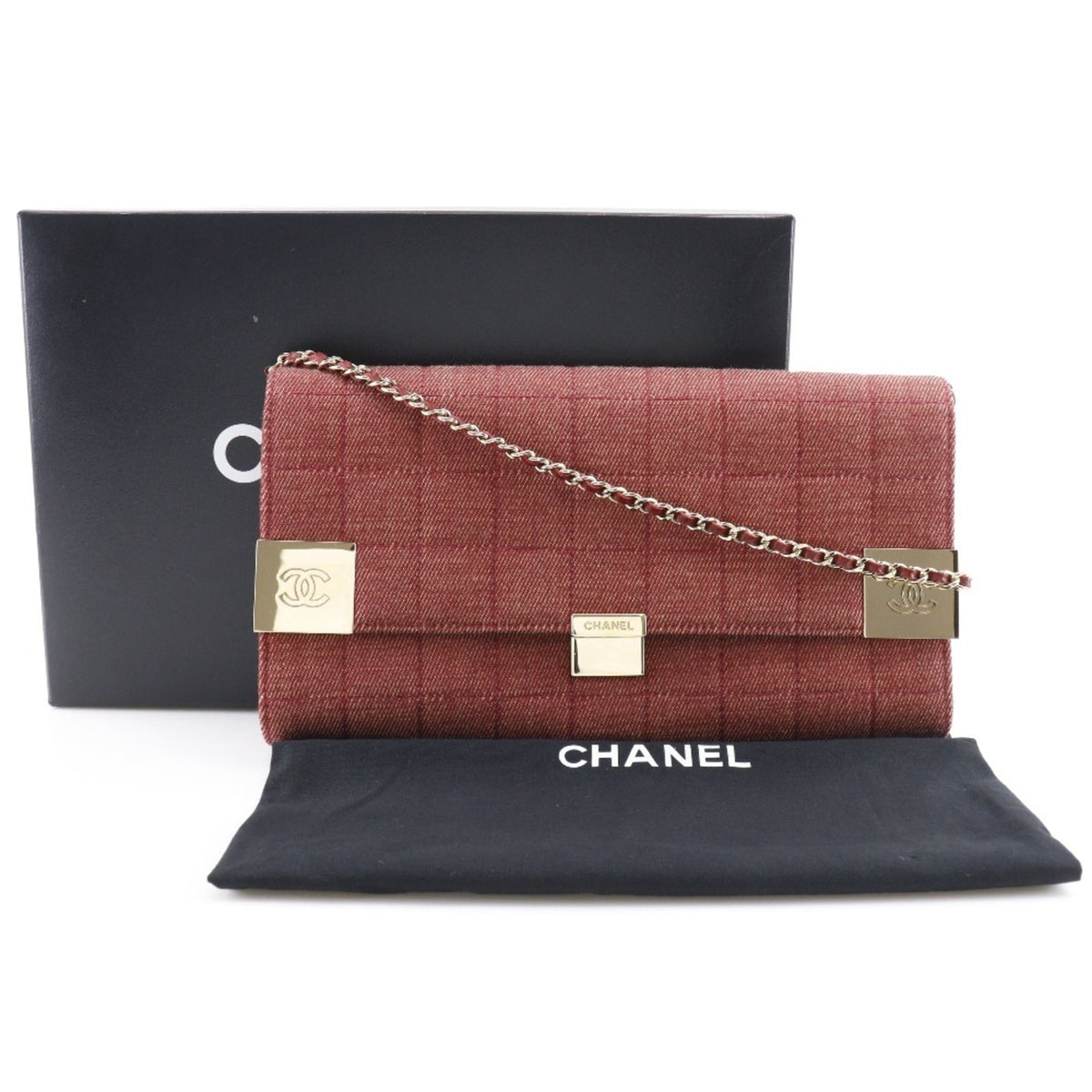 Chanel Red Color Cotton Canvas Shoulder Bag (Pre-Owned)