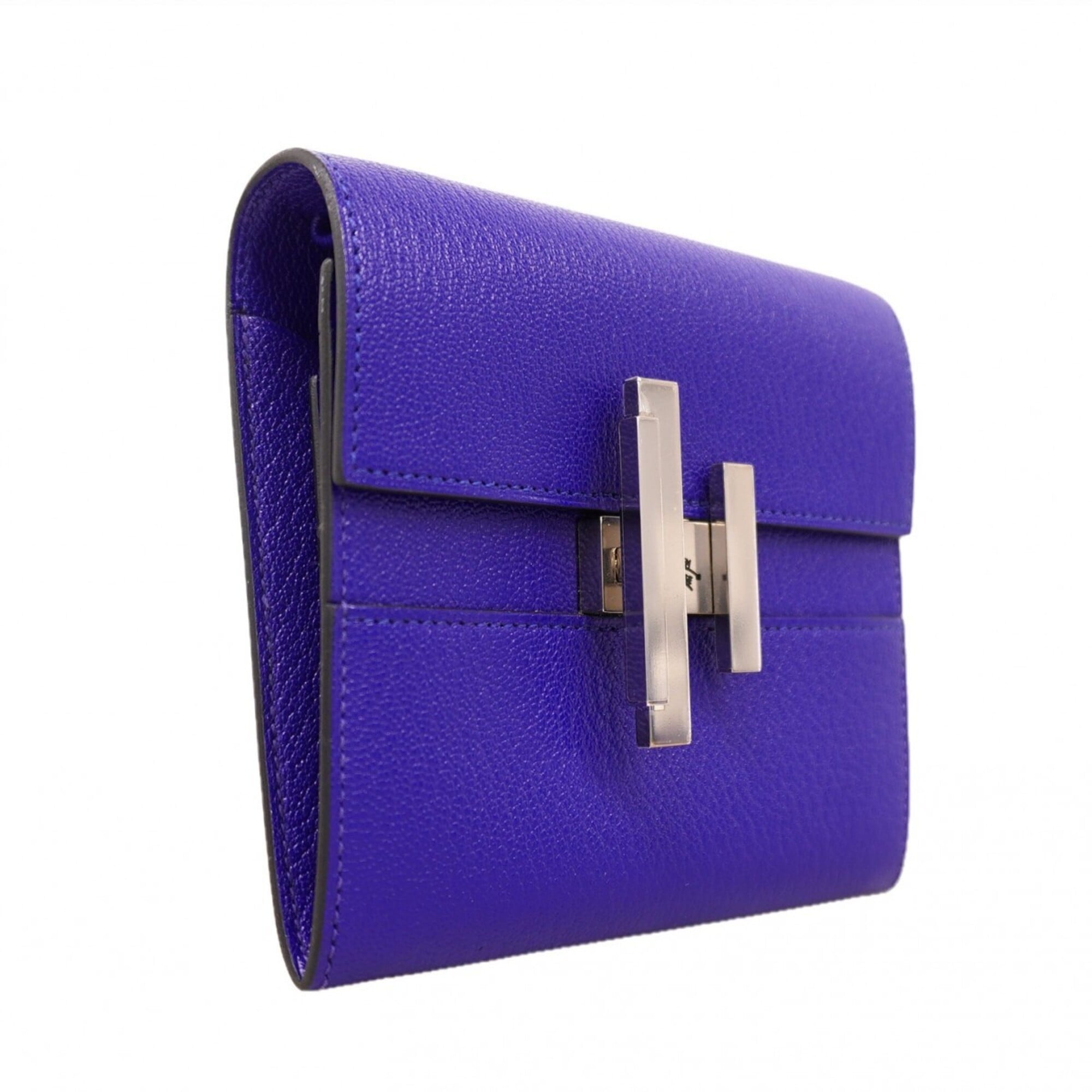 Hermes Blue Electric Evercalf Leather Chain/Shoulder Wallet (Pre-Owned)