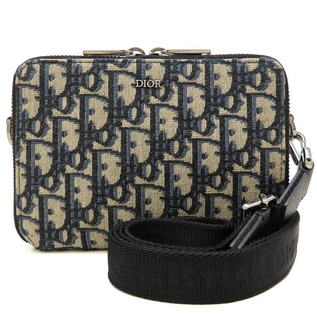Christian Dior Beige Black Cotton Leather Shoulder Bag (Pre-Owned)