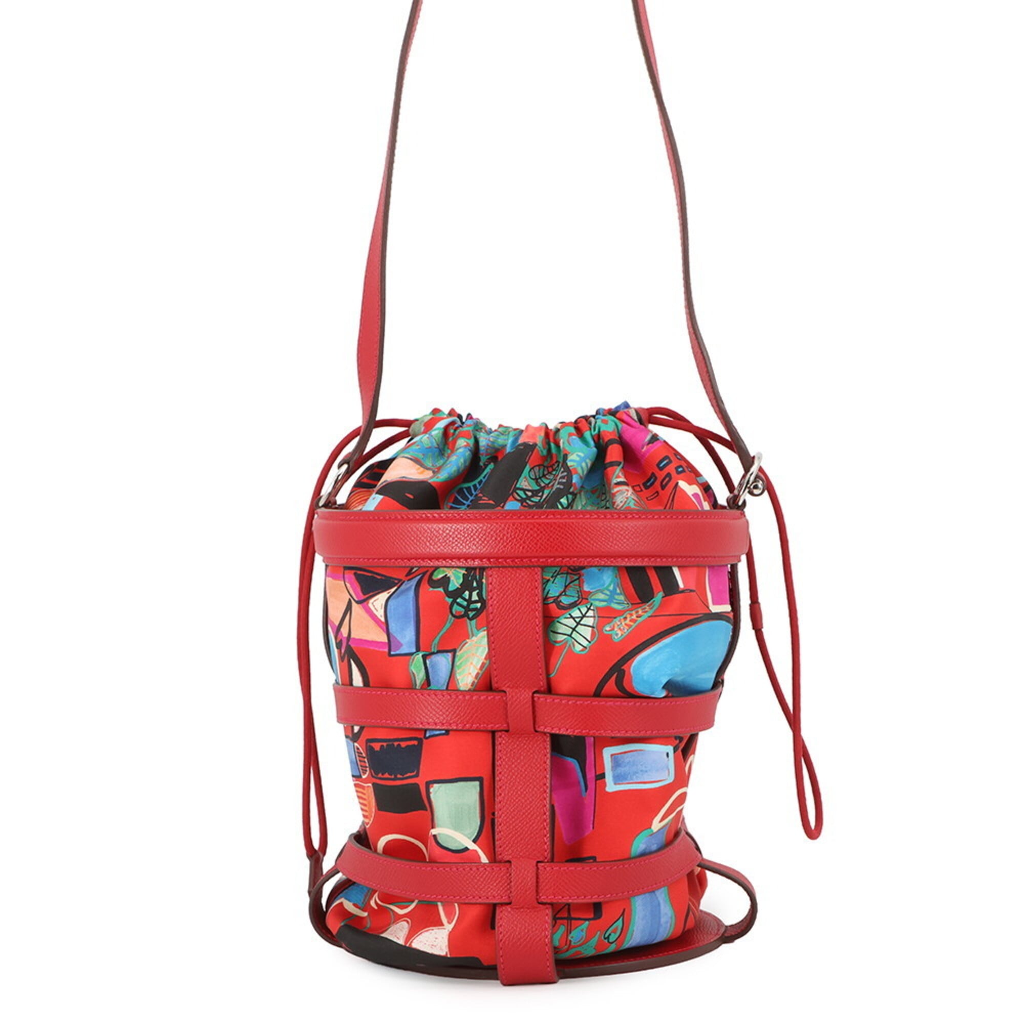 Hermes Multi-Color Rouge Casaque Epsom Leather Silk Handbag (Pre-Owned)
