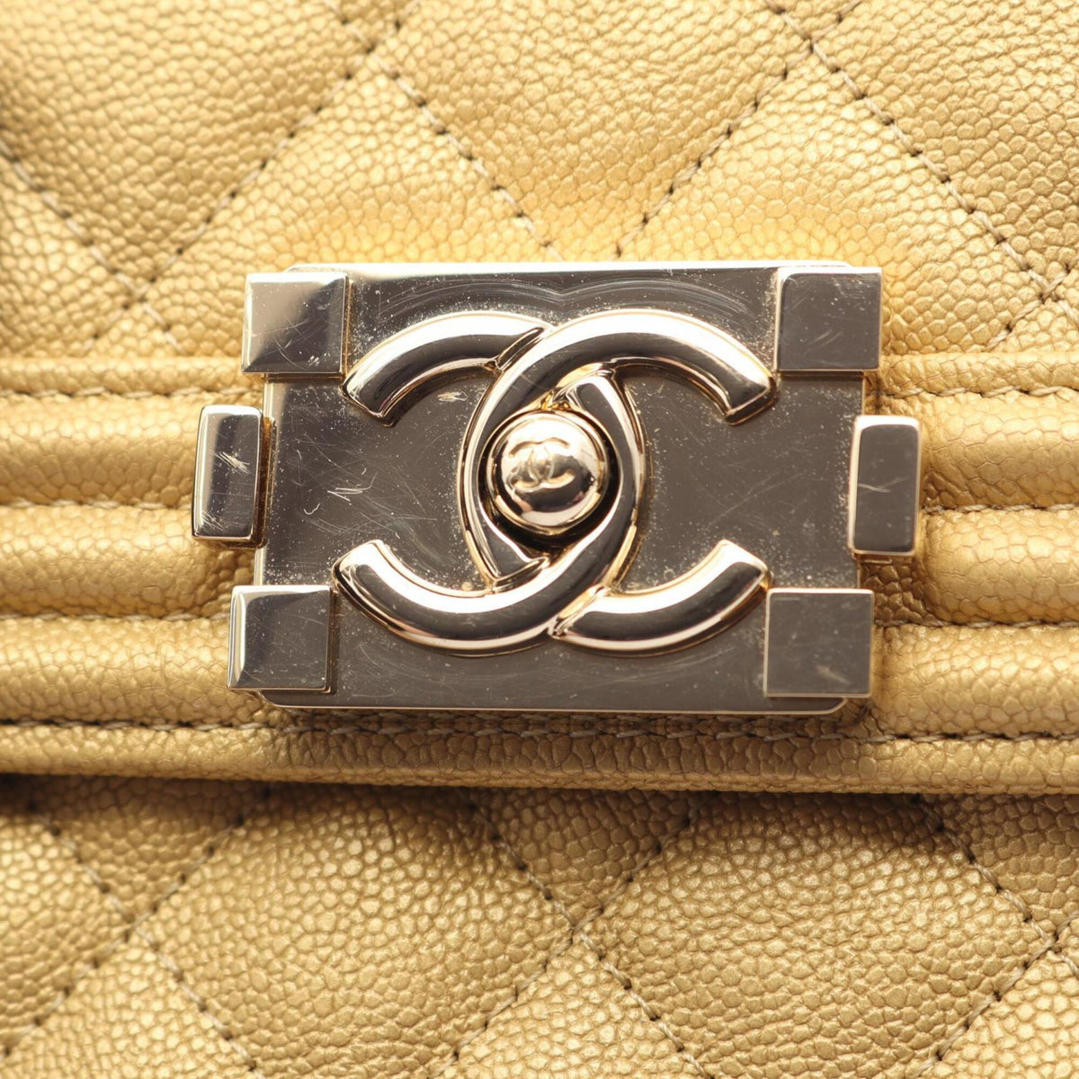 Chanel Gold Grained Calfskin Handbag Shoulder Bag (Pre-Owned)