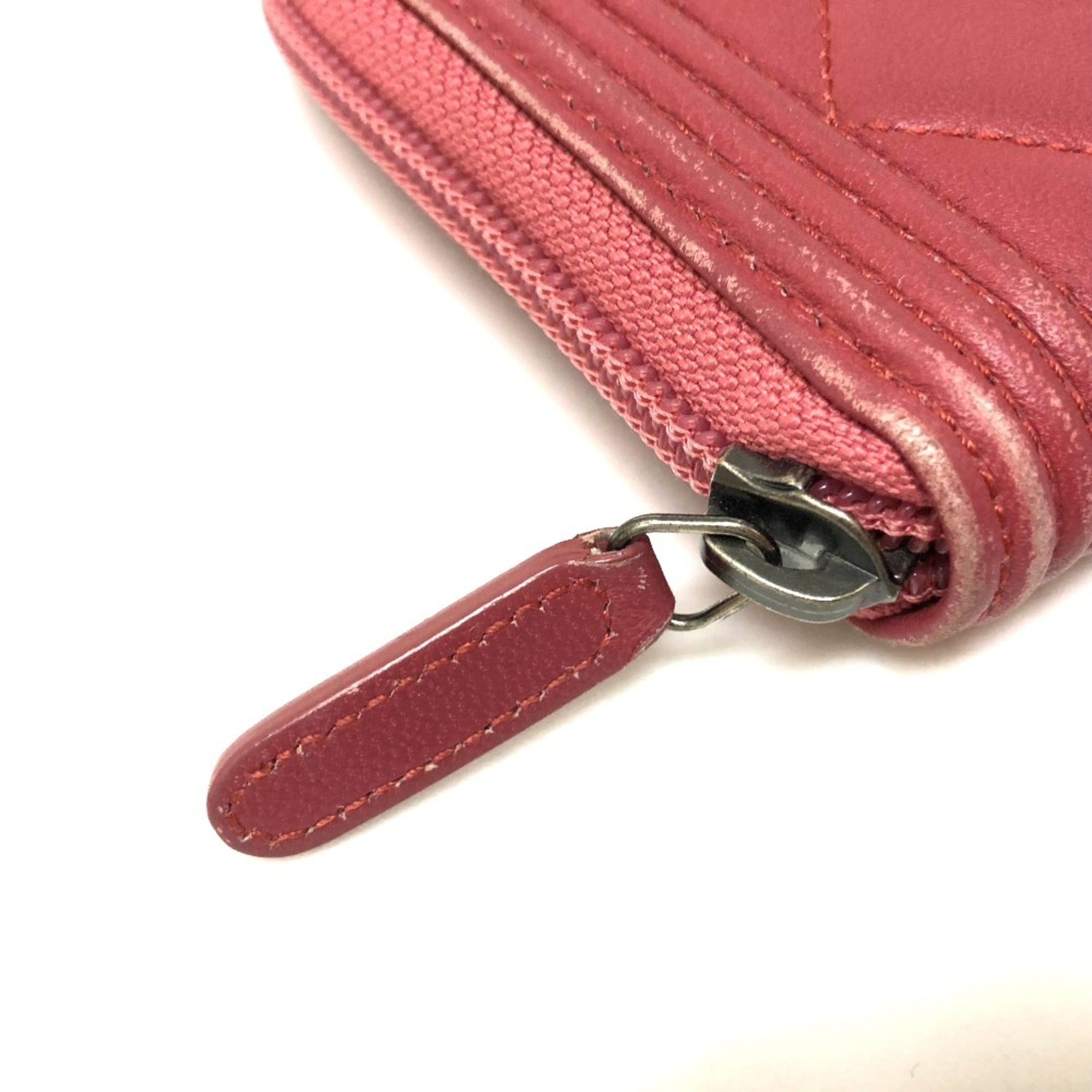 Chanel Boy Chanel Rose Pink Leather Long Wallet (Bi-Fold) (Pre-Owned)