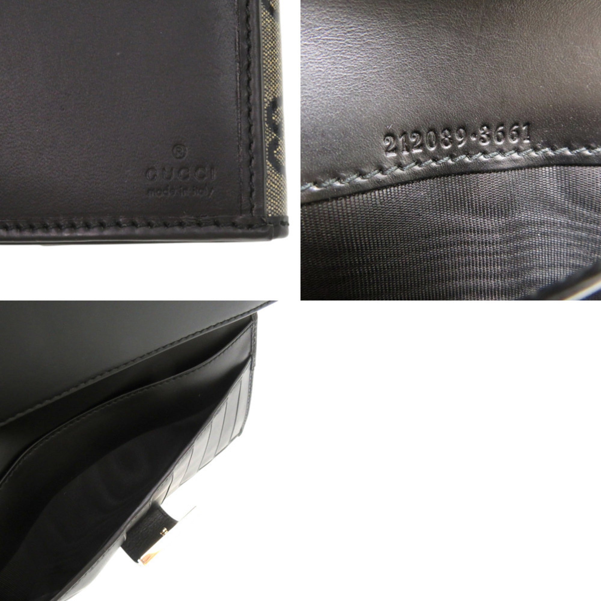Gucci Gold Black Pvc Leather Long Wallet (Bi-Fold) (Pre-Owned)