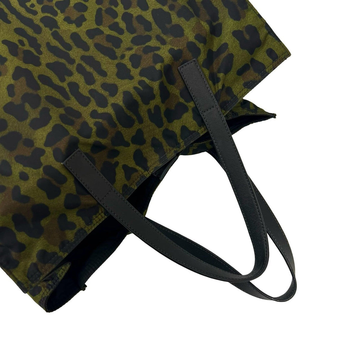 Prada Black Green Nylon Leather Shoulder Bag Tote Bag (Pre-Owned)