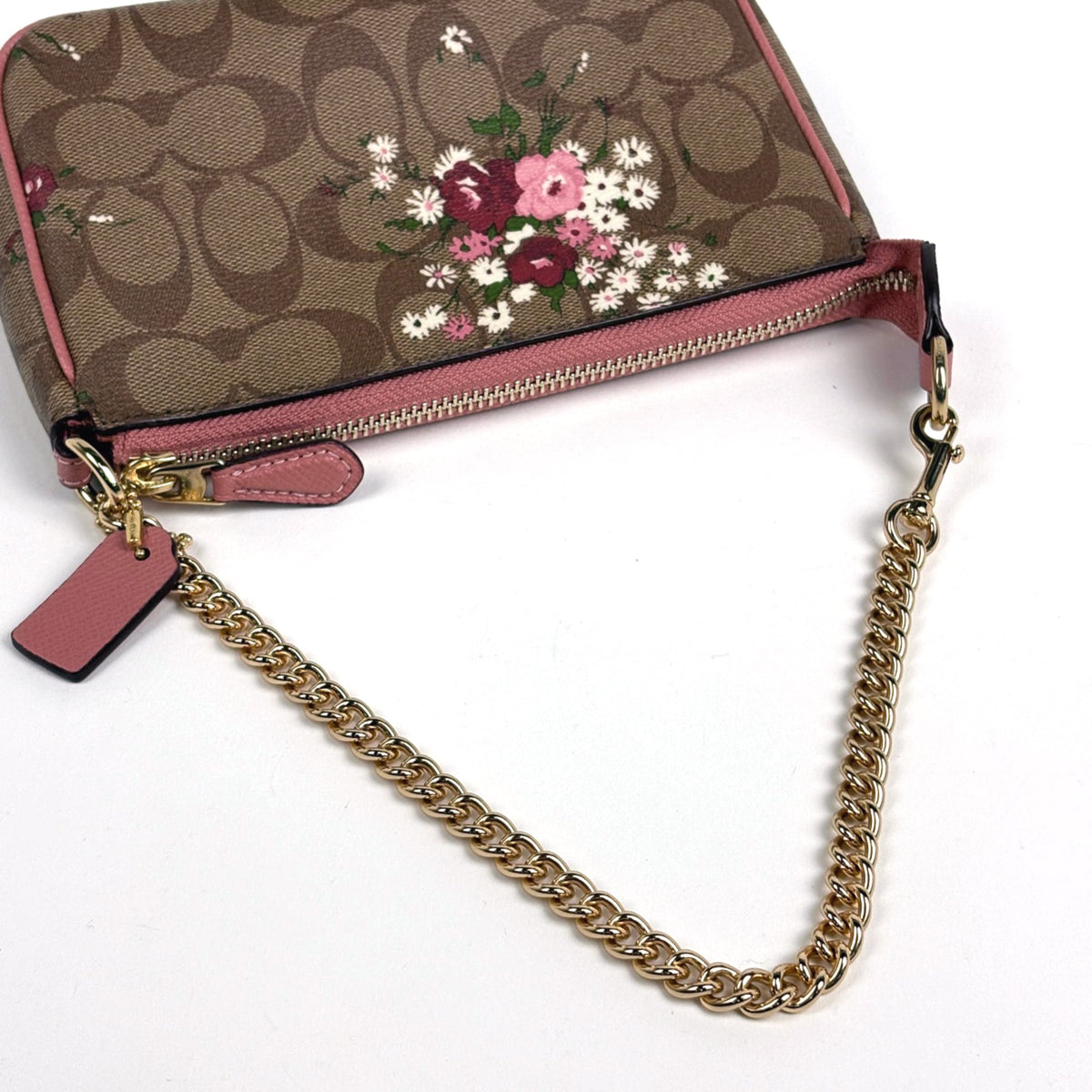 Coach Signature Brown Pink Coated Canvas Leather Handbag Pouch (Pre-Owned)