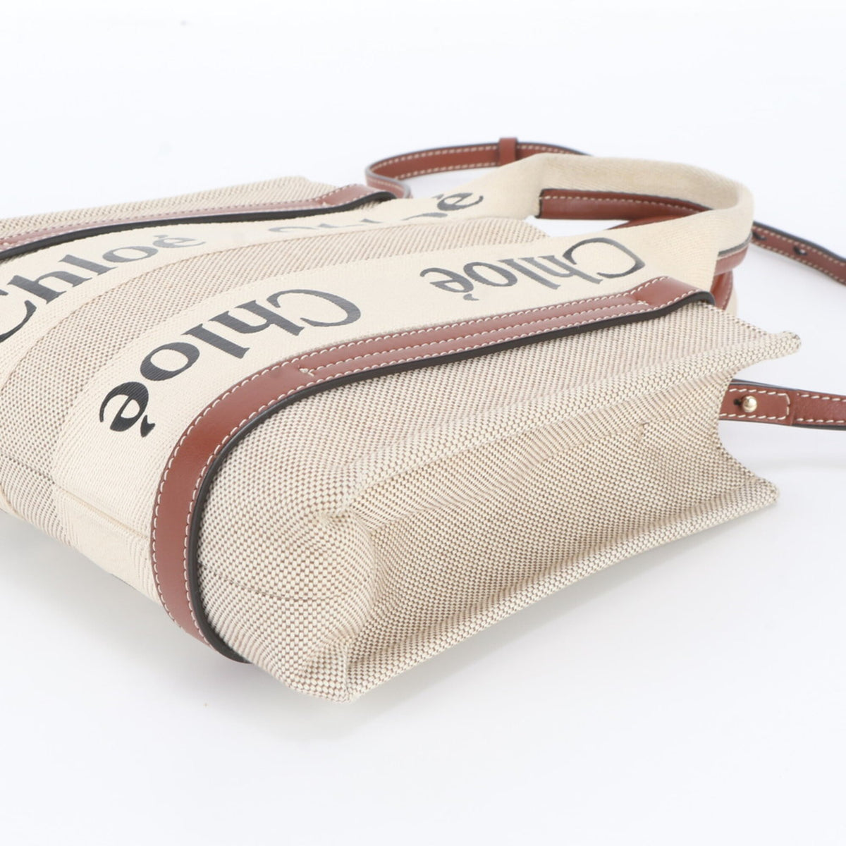 Chloé Beige Leather Canvas Crossbody Bag Handbag Shoulder Bag Tote Bag (Pre-Owned)