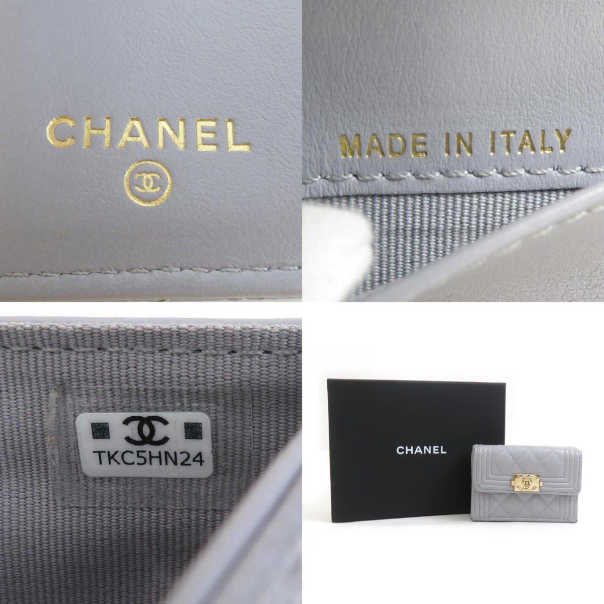 Chanel Light Gray Grained Calfskin Wallet (Tri-Fold) (Pre-Owned)