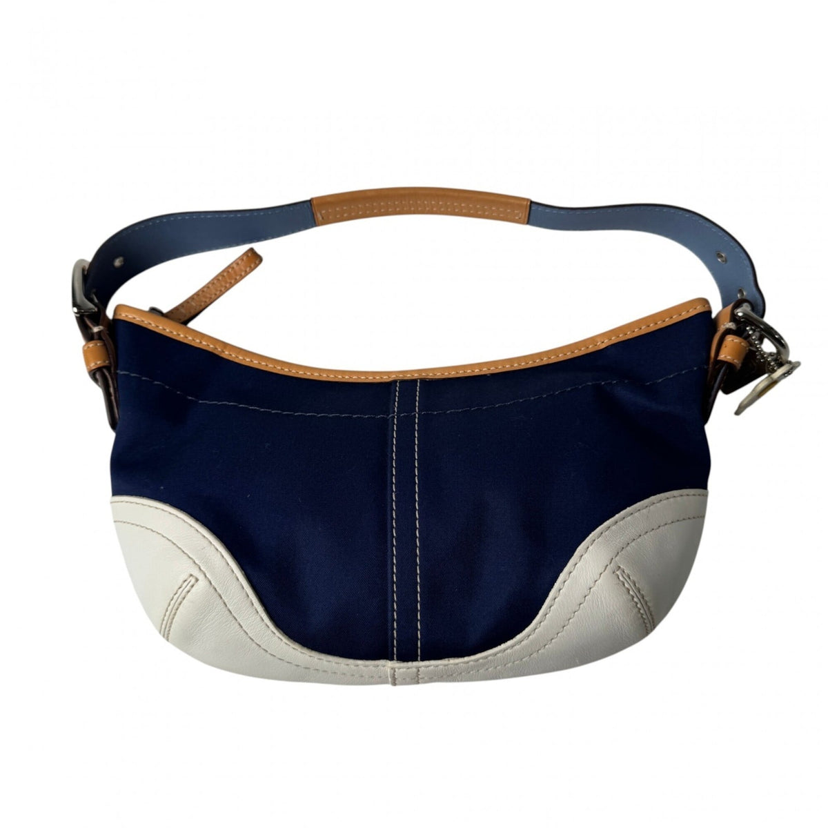 Coach Light Brown Navy White Canvas Leather Handbag (Pre-Owned)