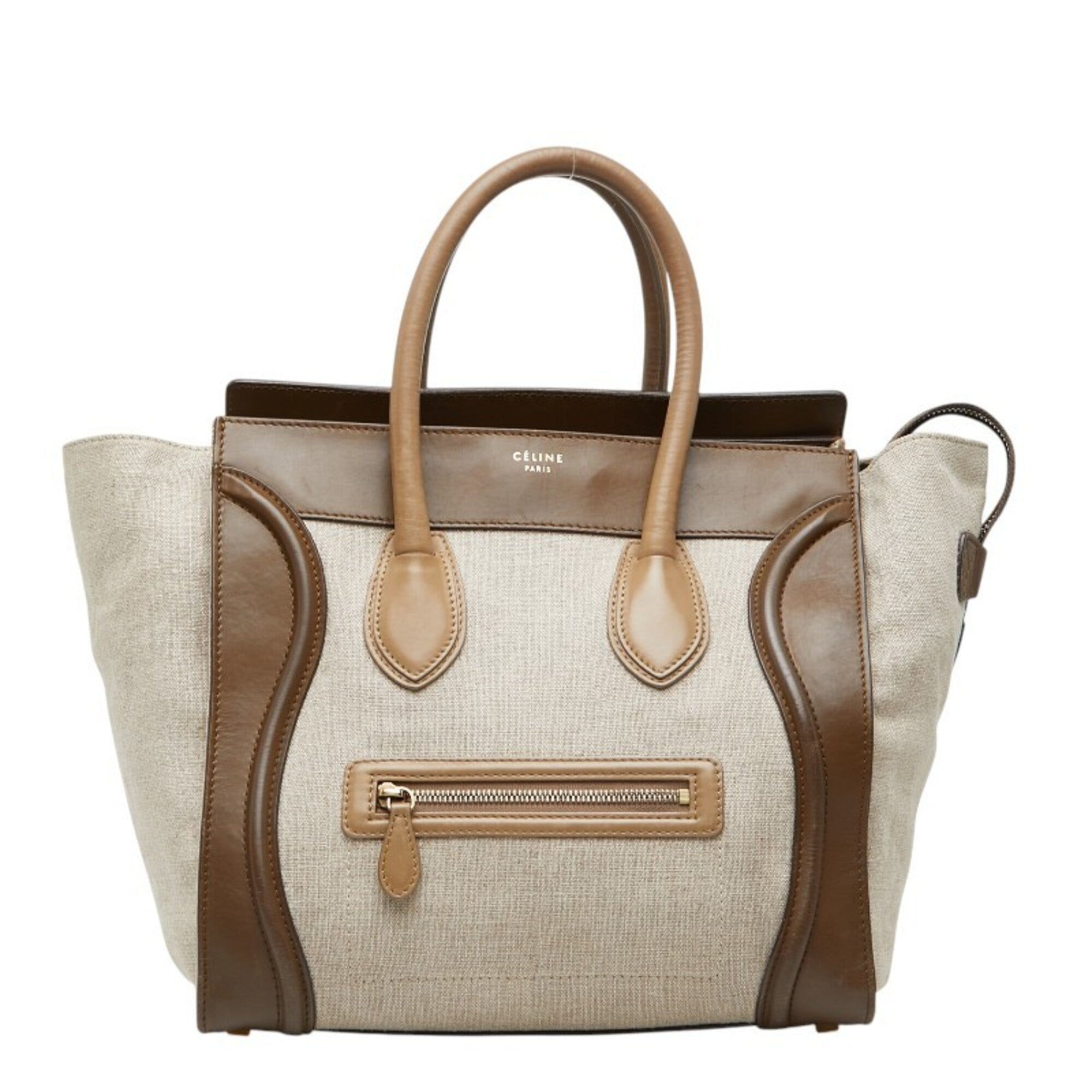 Celine Beige Brown Canvas Leather Handbag (Pre-Owned)