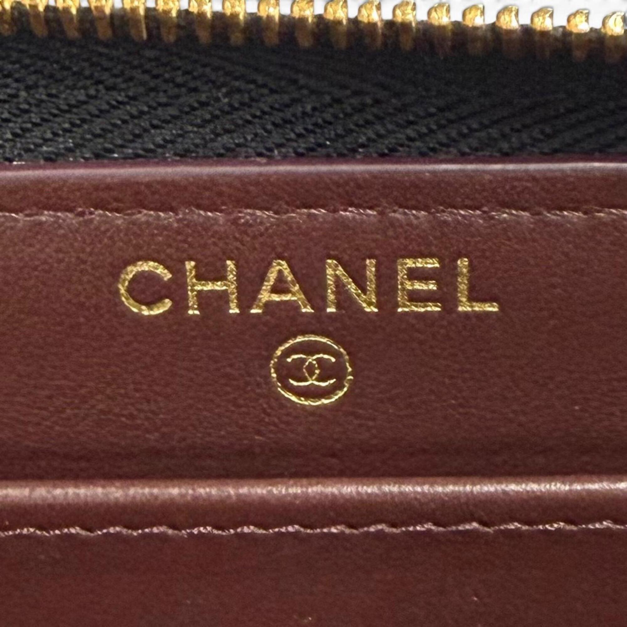 Chanel Black Grained Calfskin Long Wallet (Bi-Fold) (Pre-Owned)