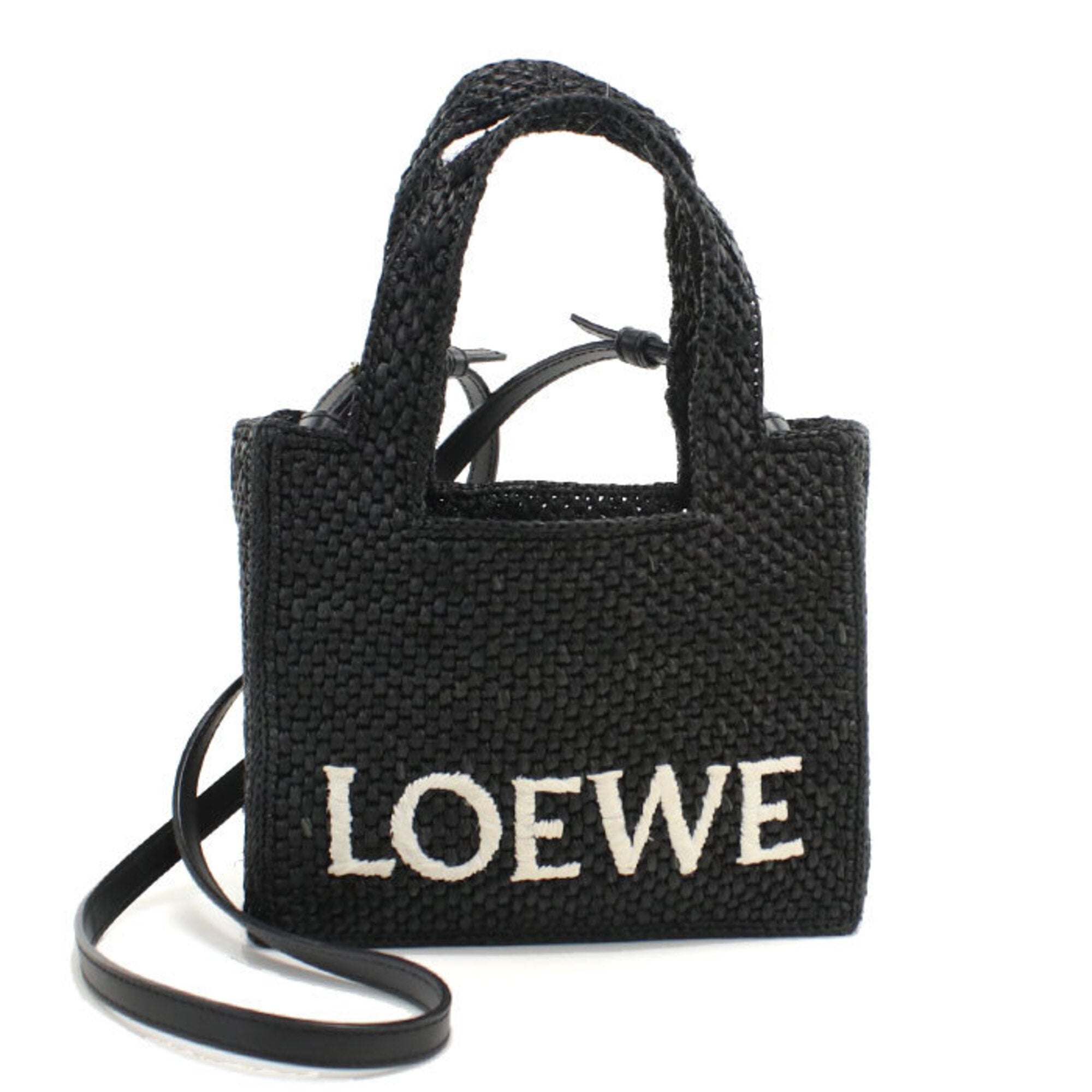 Loewe Black Leather Raffia Handbag Shoulder Bag (Pre-Owned)