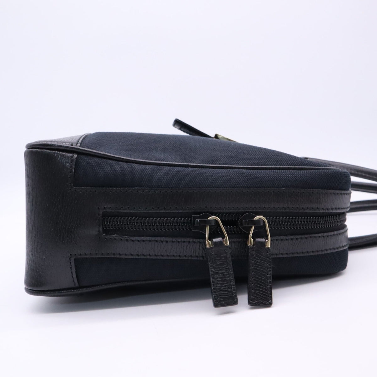 Gucci Black Navy Canvas Leather Handbag (Pre-Owned)