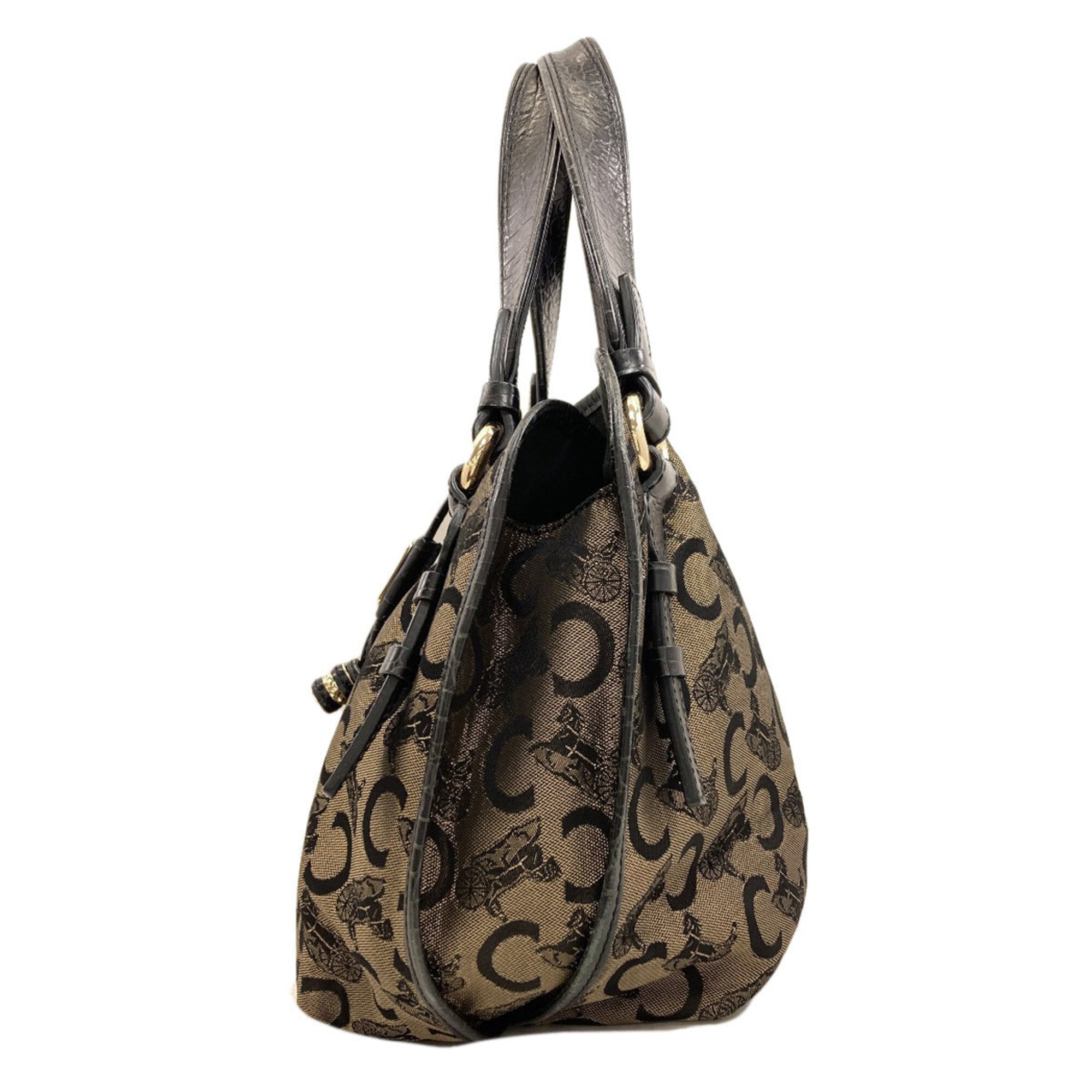 Celine Black Brown Canvas Handbag (Pre-Owned)