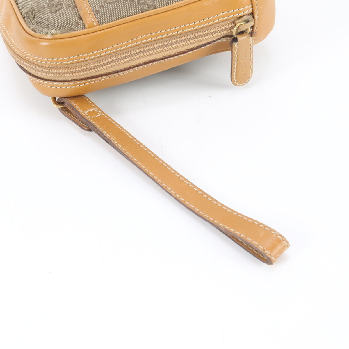 Gucci Brown Leather Canvas Clutch Bag Pouch (Pre-Owned)