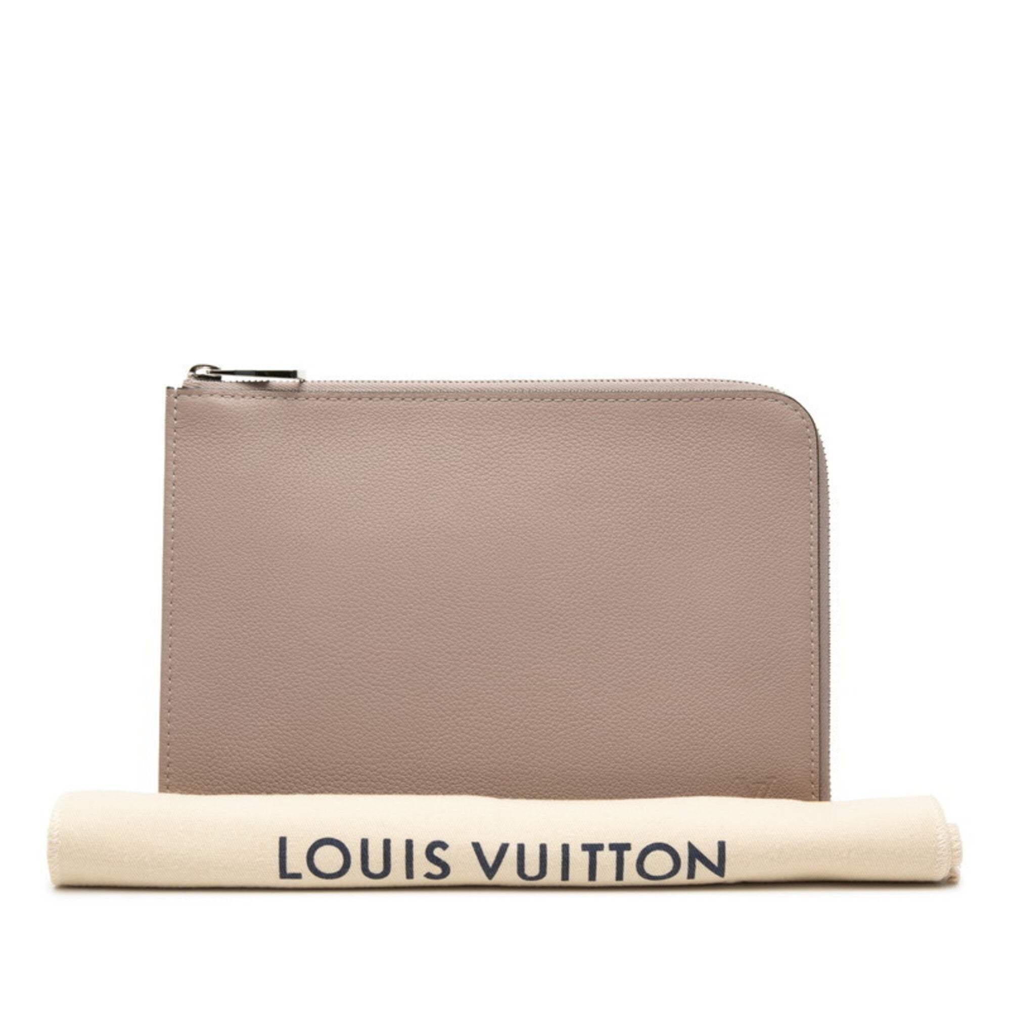 Louis Vuitton Beige Taupe Leather Clutch Bag Pochette (Pre-Owned)