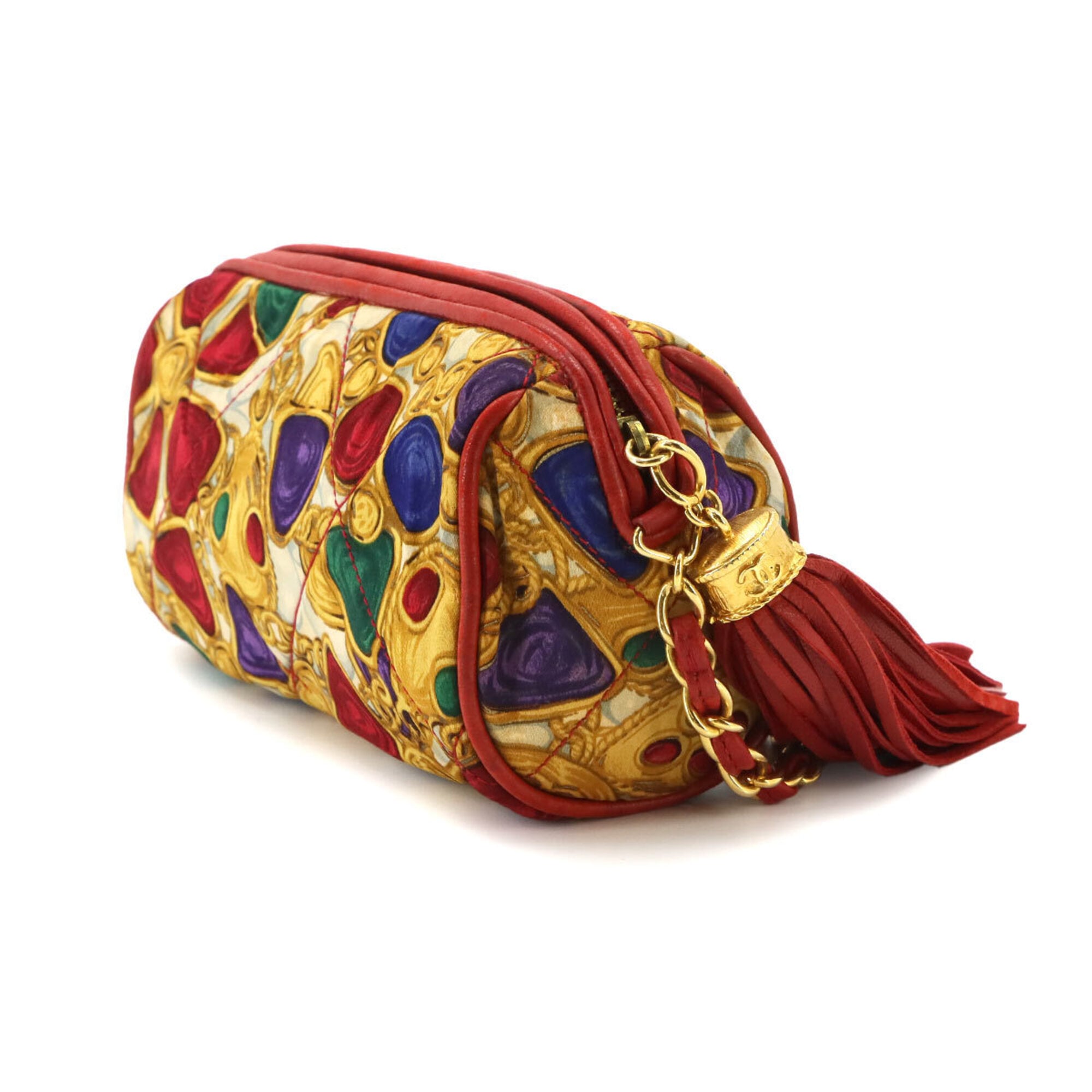 Chanel Multi-Color Red Color Satin Leather Shoulder Bag (Pre-Owned)