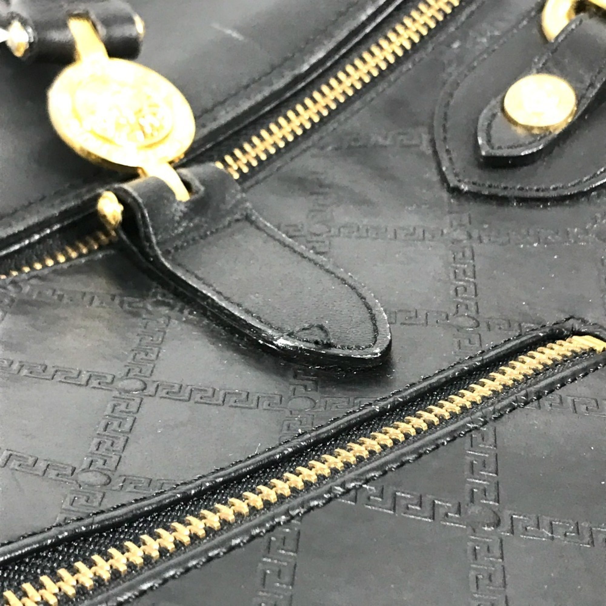 Versace Black Leather Boston Bag Handbag (Pre-Owned)