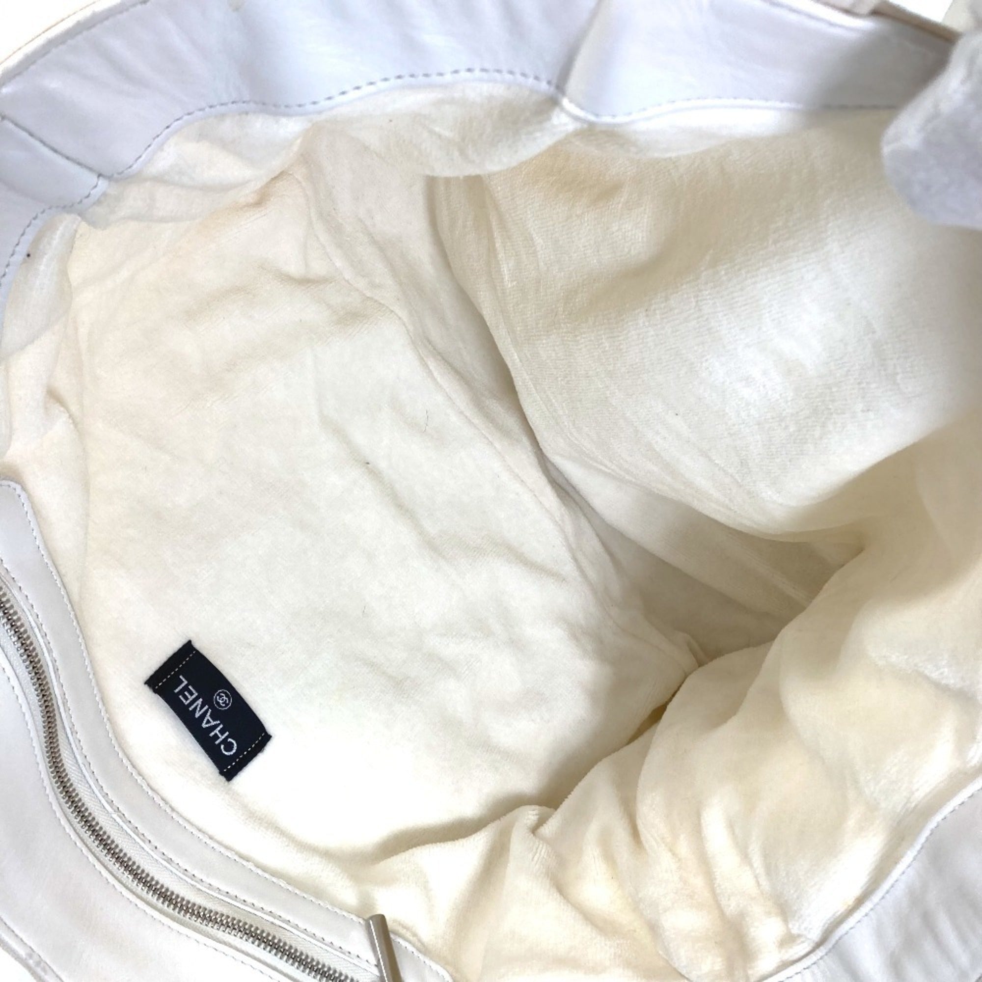 Chanel White Cotton Leather Beach Bag Shoulder Bag Tote Bag (Pre-Owned)