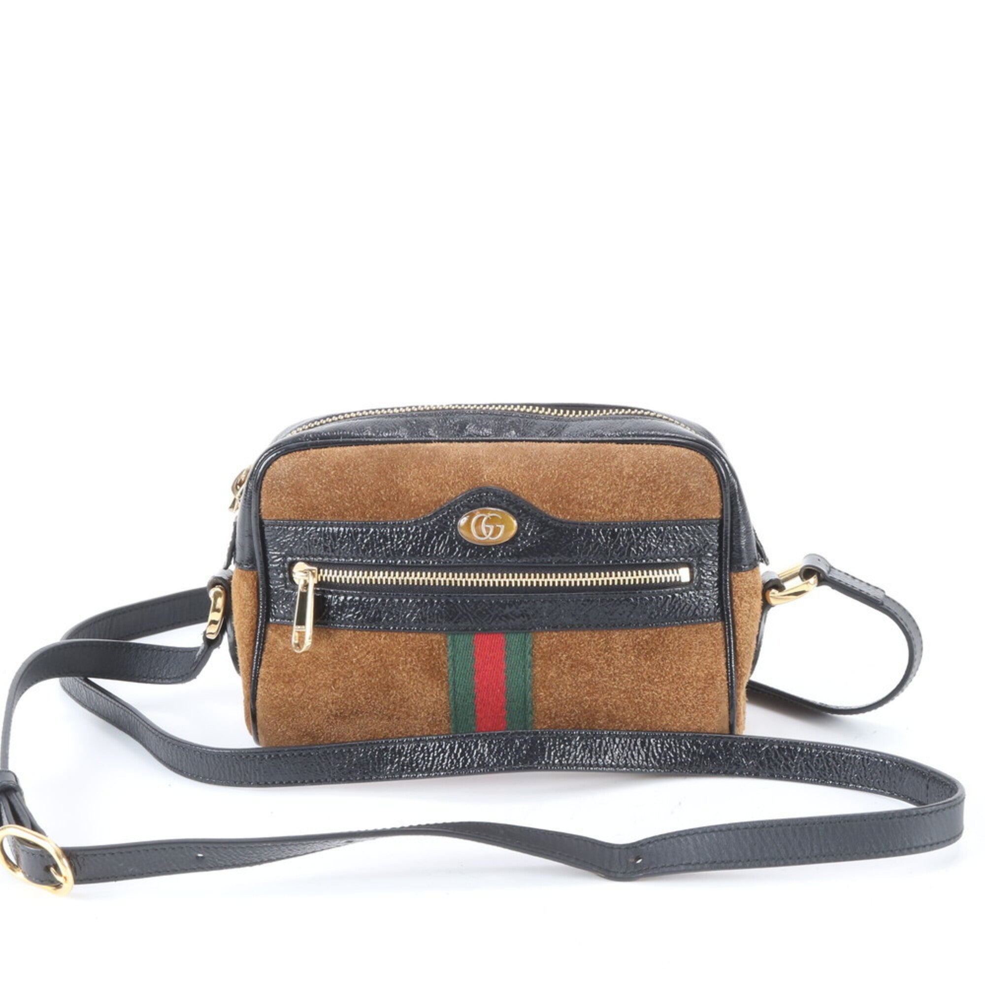 Gucci Sherry Line Black Brown Leather Shoulder Bag (Pre-Owned)