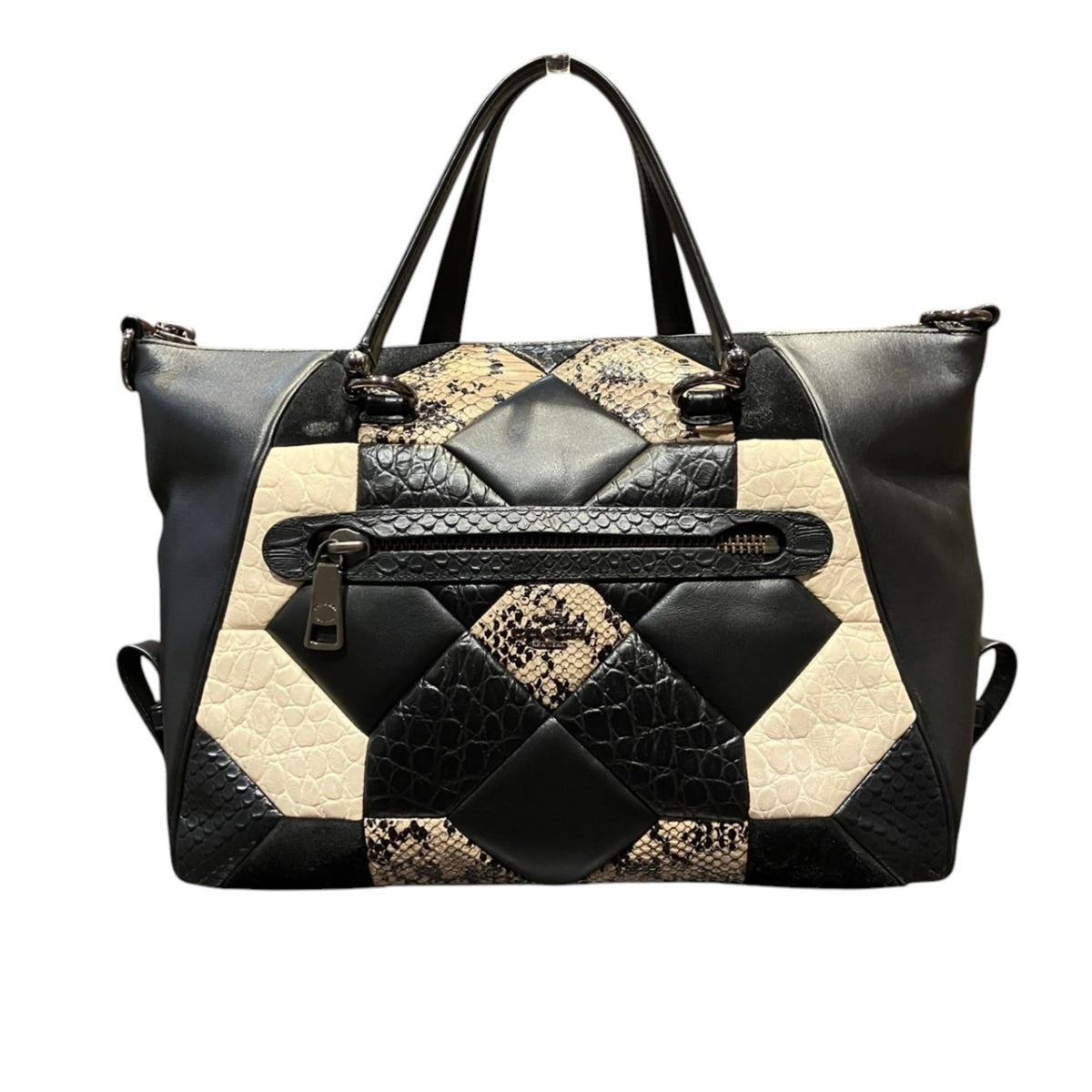 Coach Black White Leather Suede Handbag (Pre-Owned)