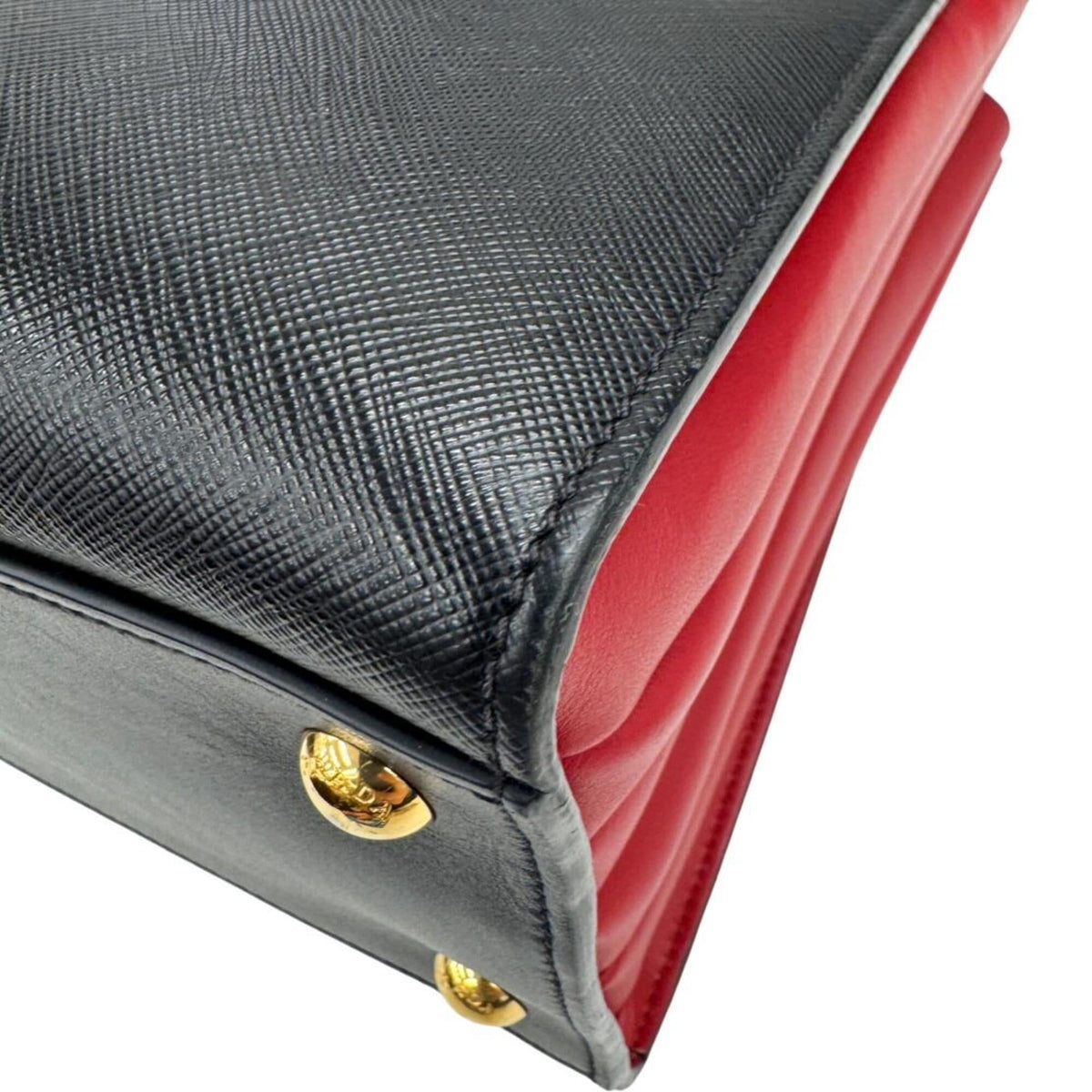 Prada Saffiano Black Red Color Leather Handbag Shoulder Bag (Pre-Owned)