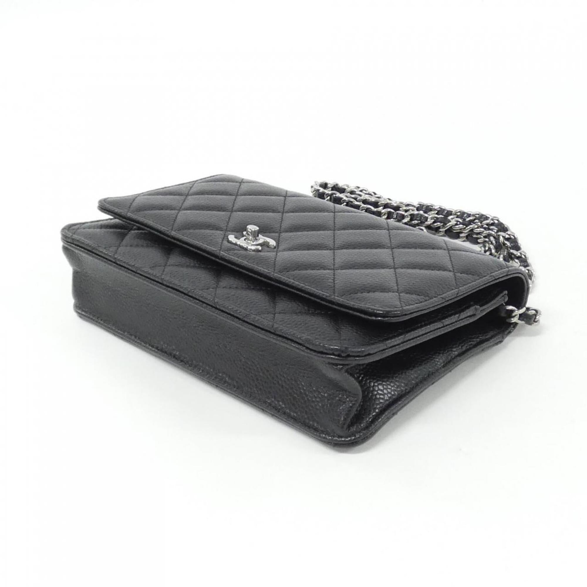 Chanel Black Bordeaux Grained Calfskin Chain/Shoulder Wallet (Pre-Owned)