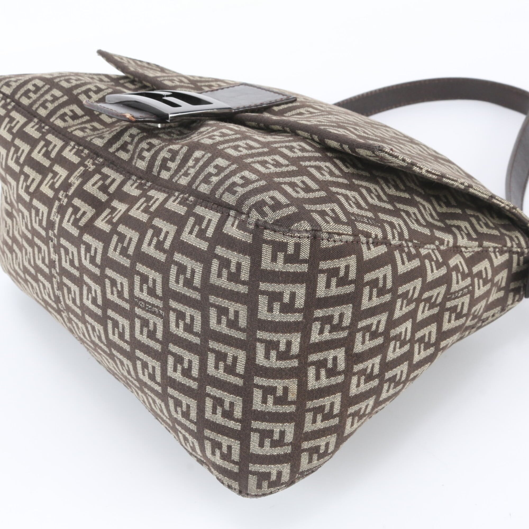 Fendi Brown Leather Canvas Shoulder Bag (Pre-Owned)