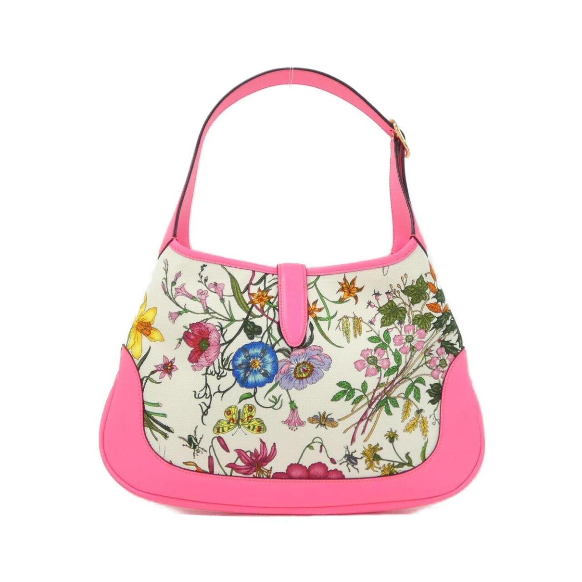Gucci Pink Leather Canvas Shoulder Bag (Pre-Owned)