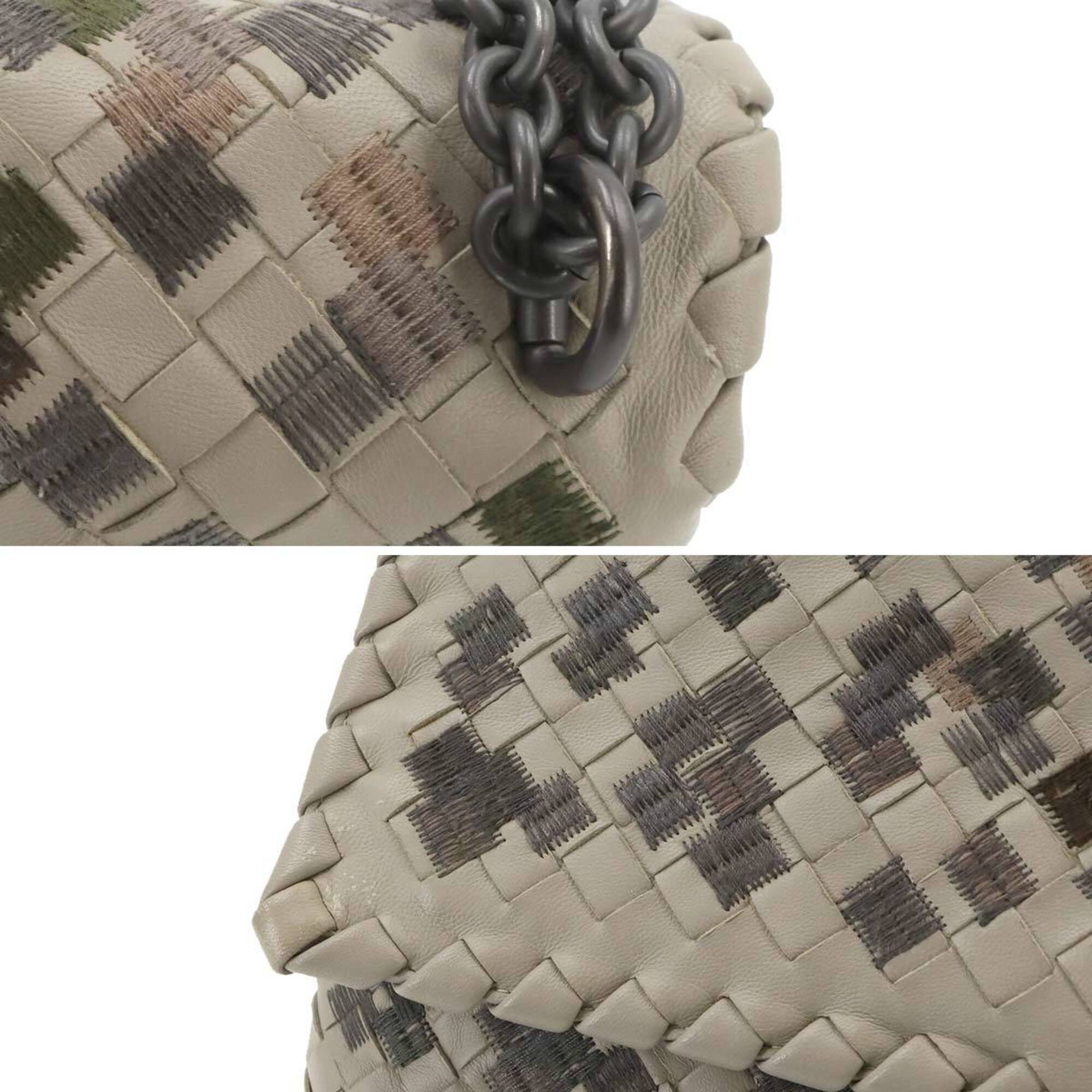 Bottega Veneta Beige Gray Leather Shoulder Bag (Pre-Owned)