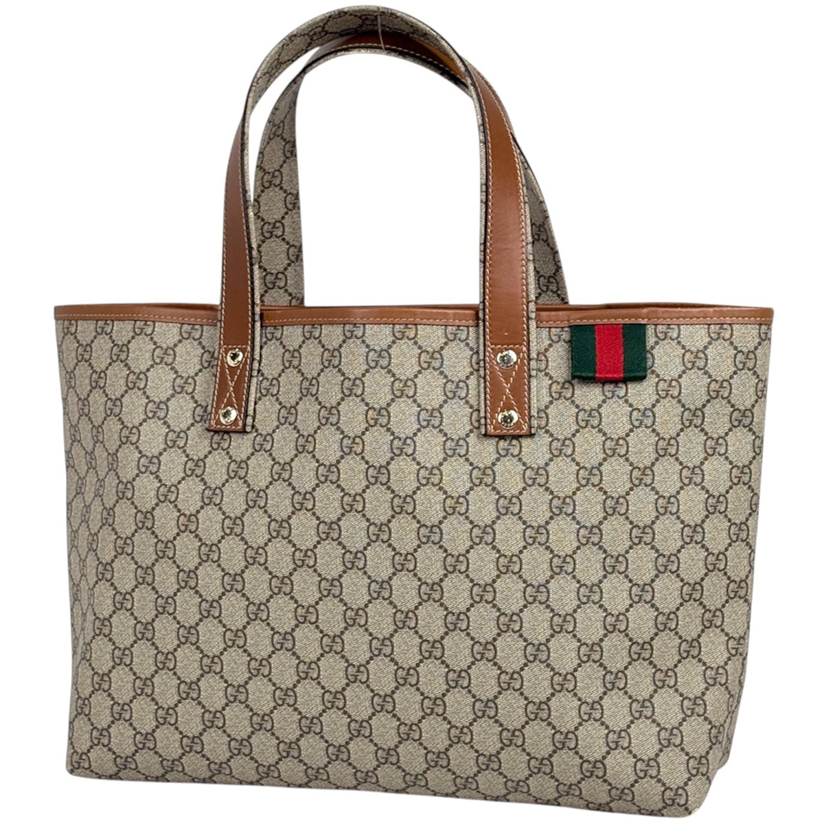 Gucci Beige Coated Canvas Leather Tote Bag (Pre-Owned)