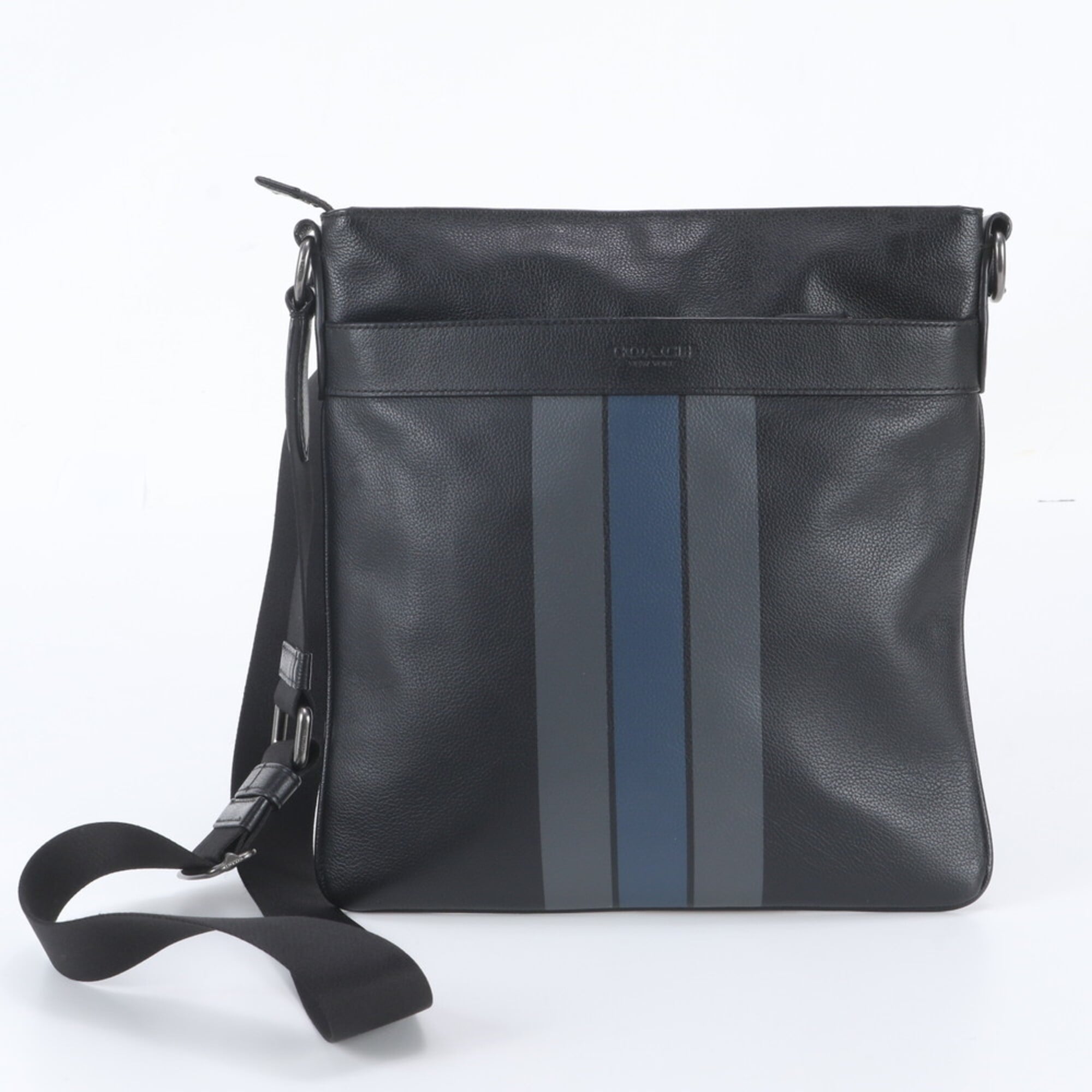 Coach Black Navy Leather Messenger Bag Shoulder Bag Tote Bag (Pre-Owned)