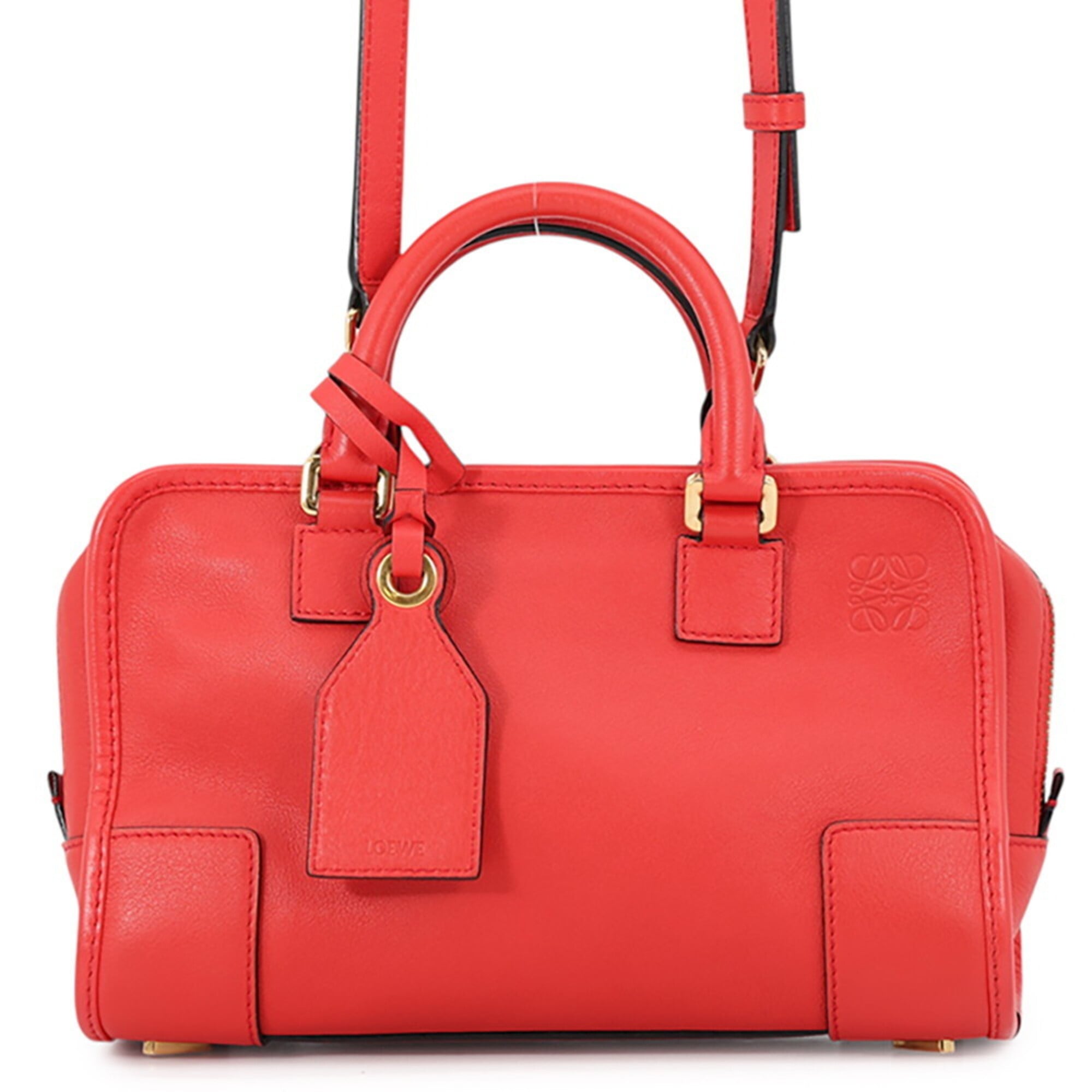 Loewe Amazona Red Color Leather Handbag Shoulder Bag (Pre-Owned)