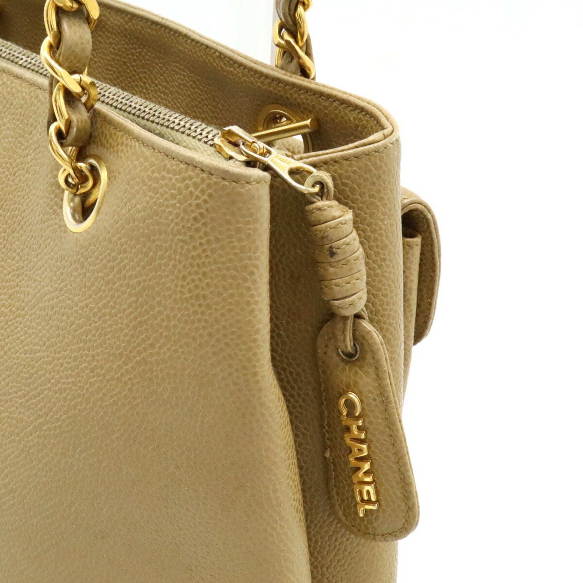 Chanel Beige Khaki Caviar Leather Shoulder Bag Tote Bag (Pre-Owned)