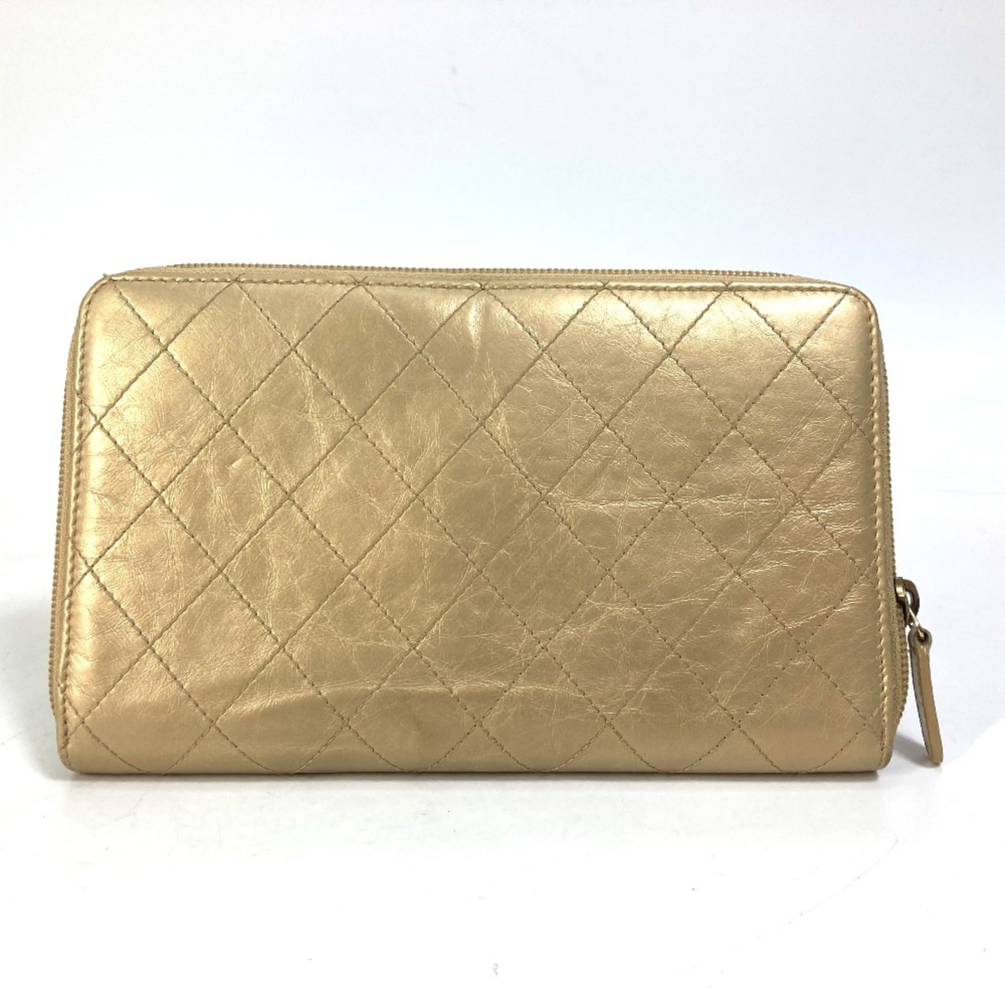 Chanel Matelasse Gold Leather Long Wallet (Bi-Fold) (Pre-Owned)