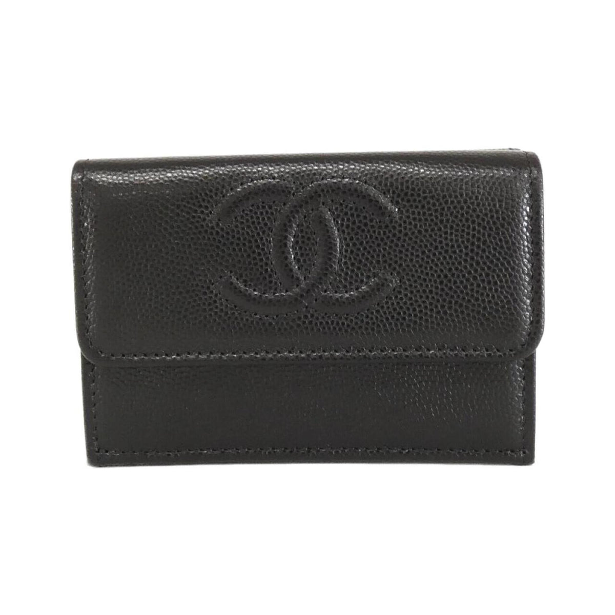 Chanel Black Grained Calfskin Wallet (Tri-Fold) (Pre-Owned)
