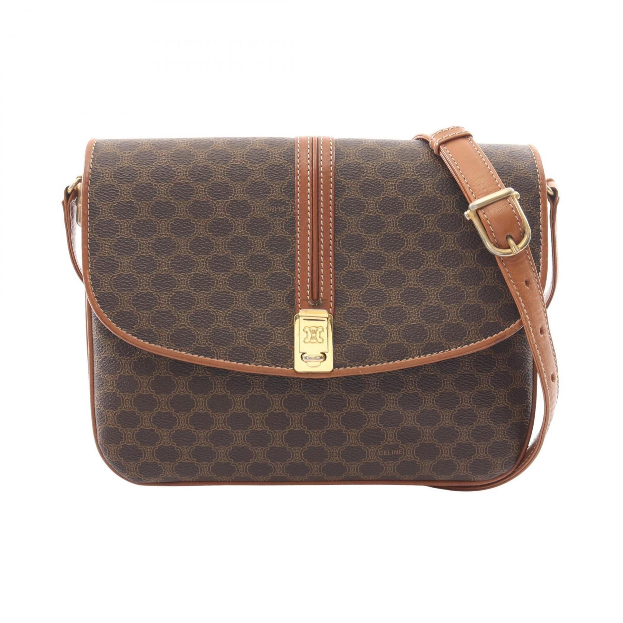 Celine Brown Coated Canvas Leather Handbag Shoulder Bag (Pre-Owned)