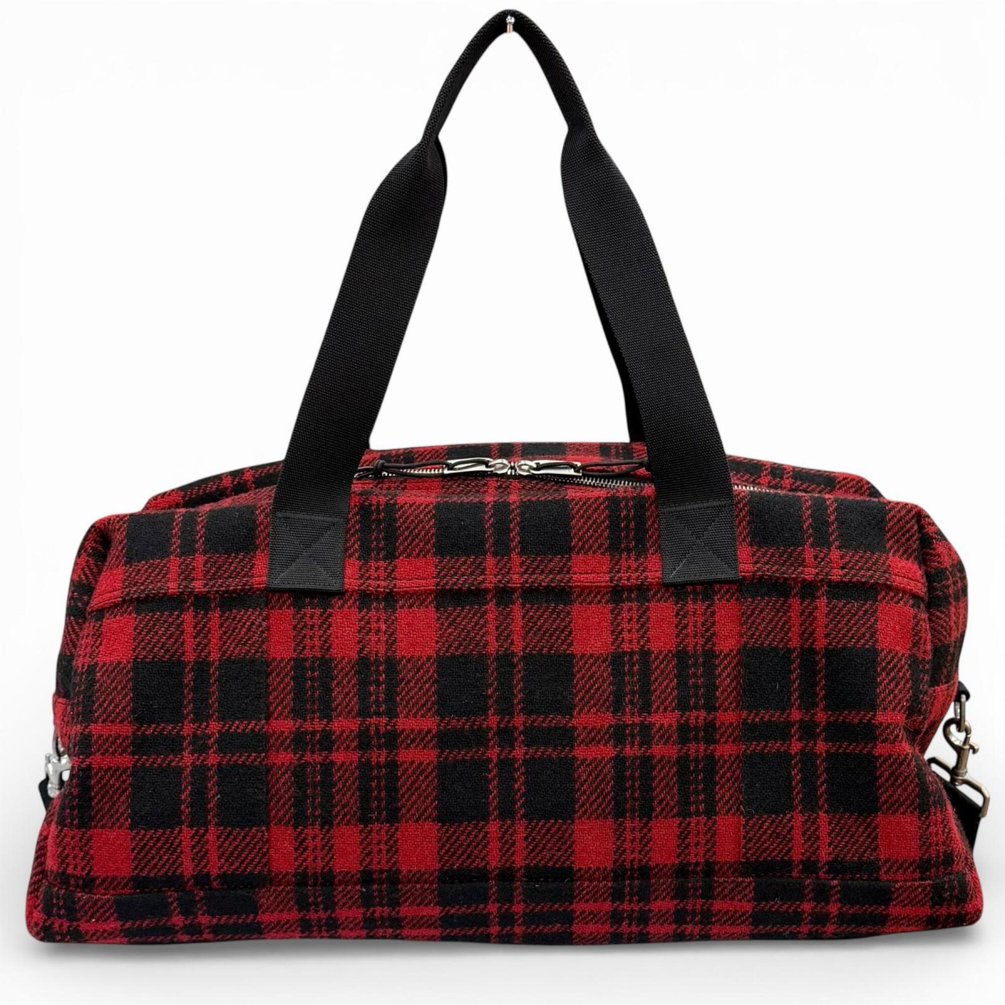 Yves Saint Laurent Black Red Color Wool Leather Boston Bag (Pre-Owned)