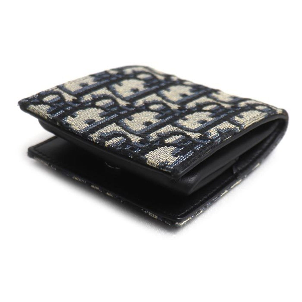 Christian Dior Beige Navy Jacquard Coin Purse/Coin Case (Pre-Owned)