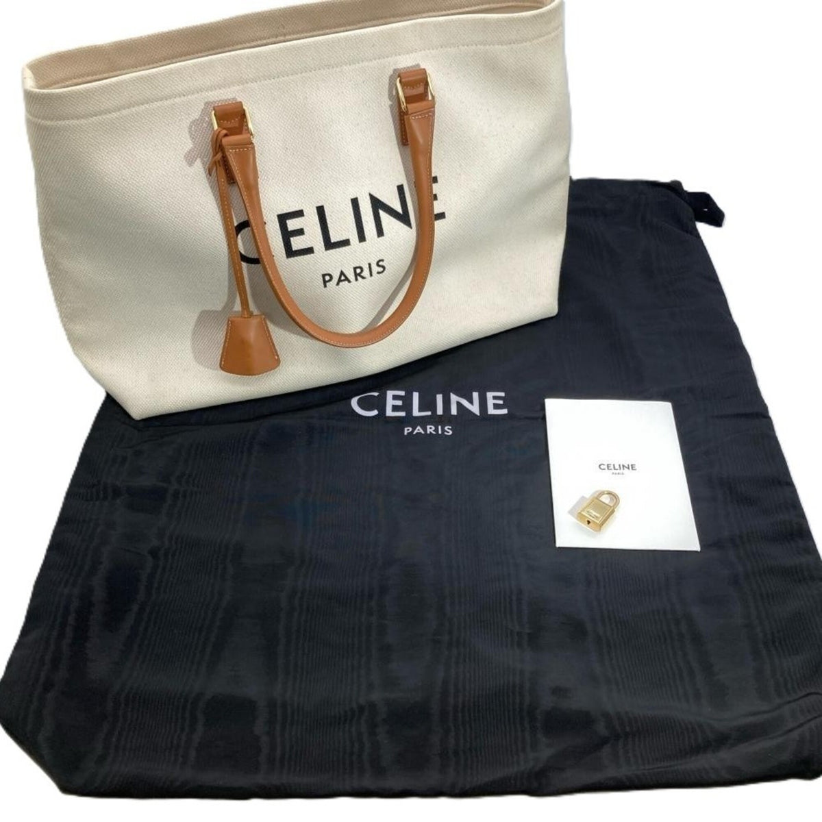 Celine Beige Canvas Leather Tote Bag (Pre-Owned)