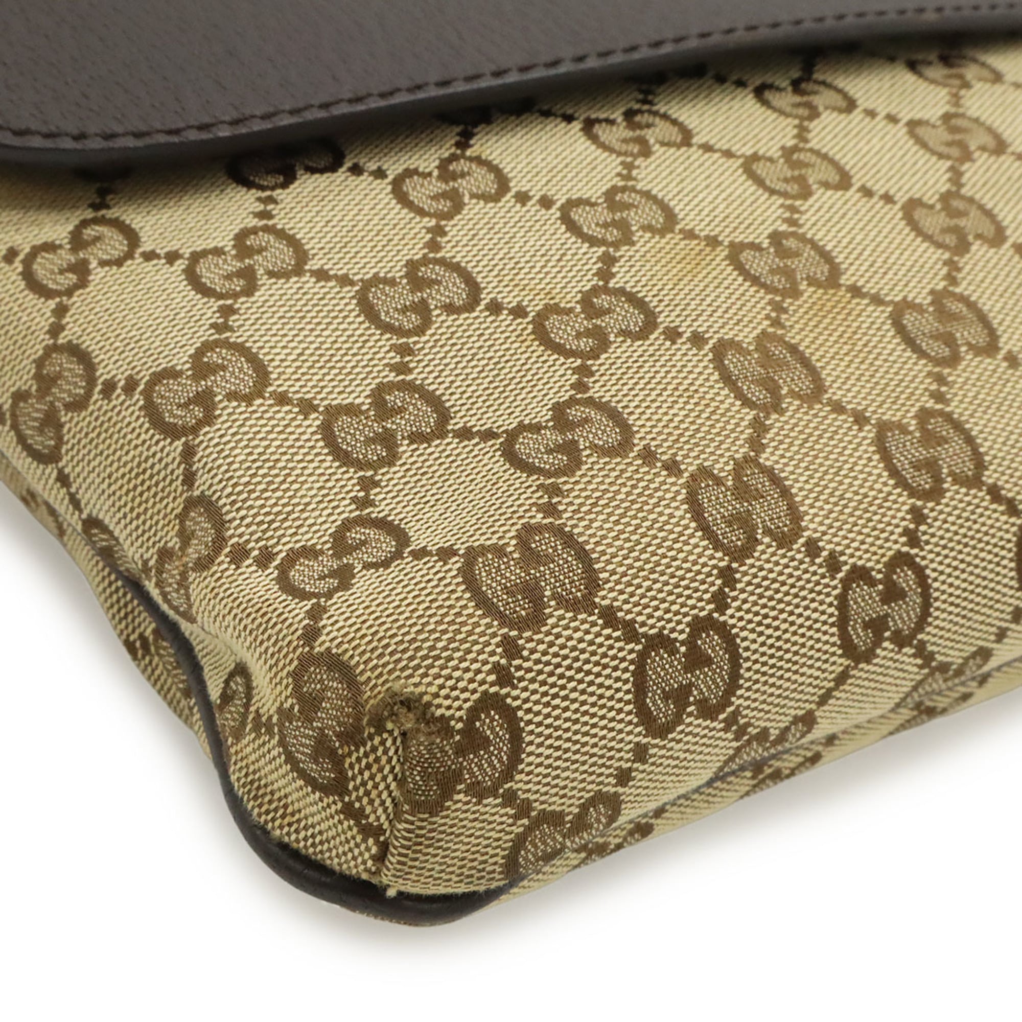 Gucci Beige Dark Brown Khaki Canvas Leather Shoulder Bag (Pre-Owned)