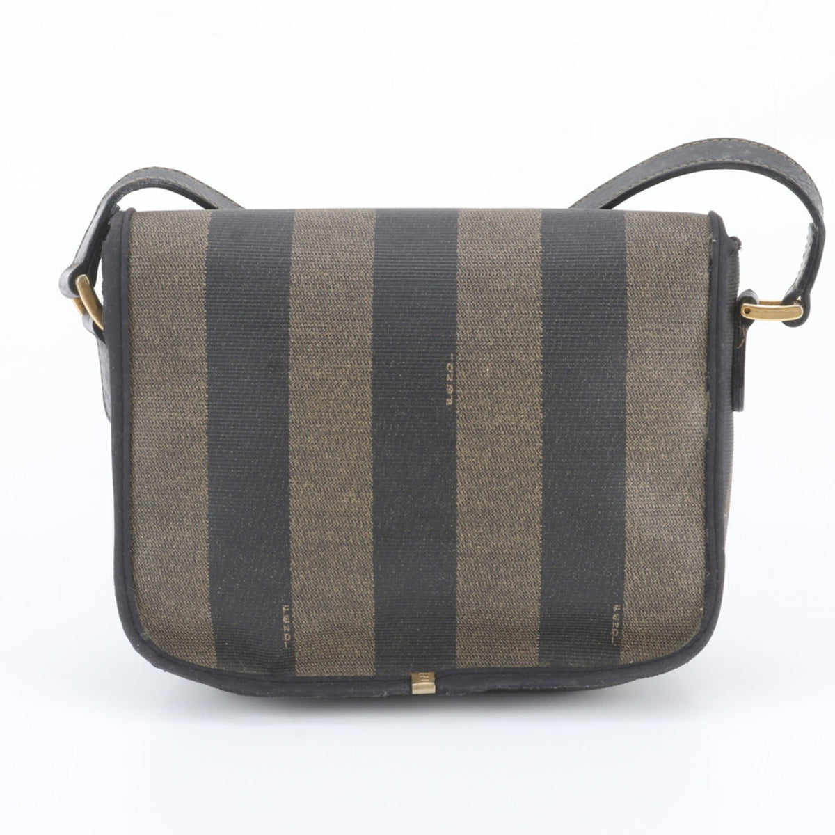 Fendi Black Brown Leather Coated Canvas Handbag Shoulder Bag Tote Bag (Pre-Owned)