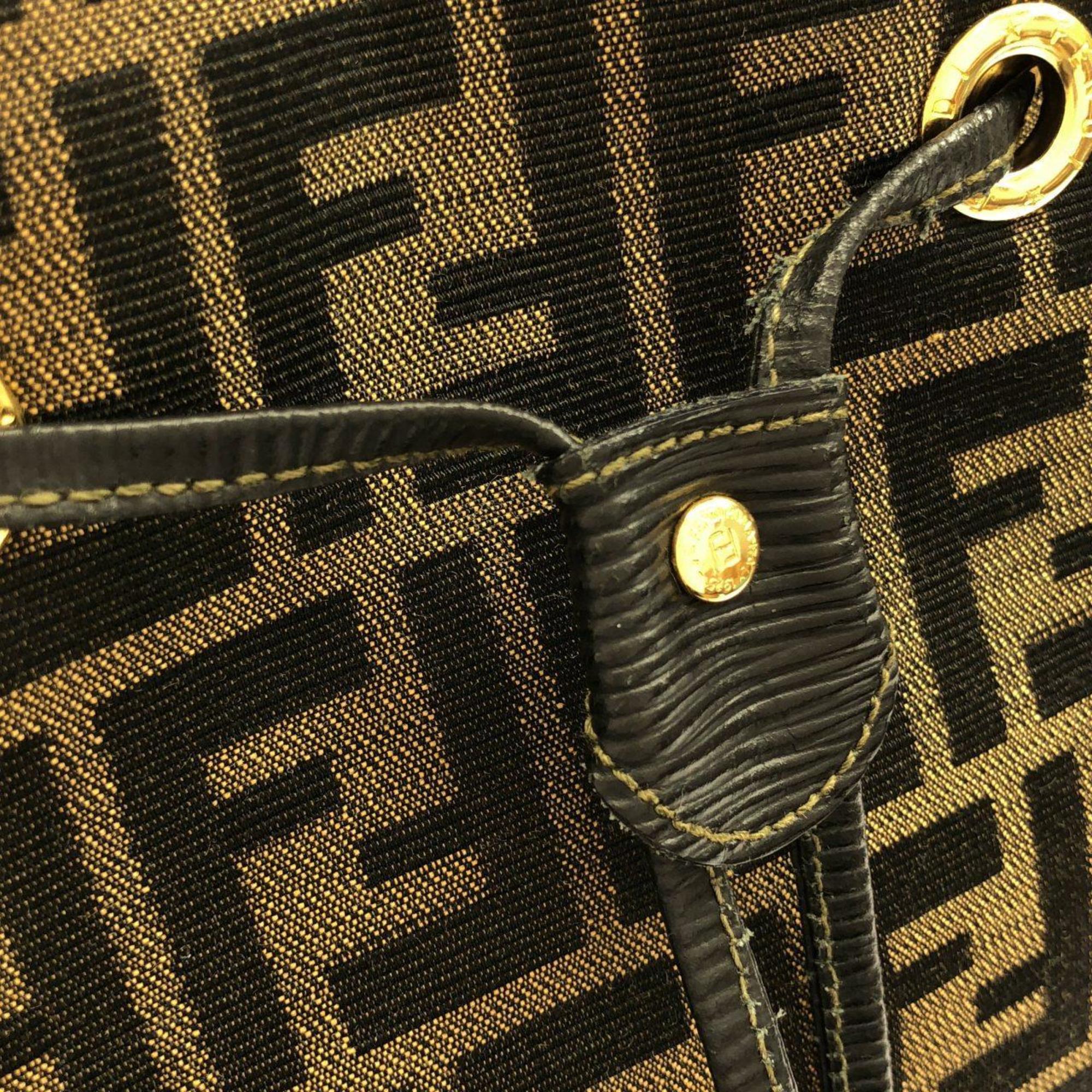 Fendi Black Brown Canvas Leather Backpack (Pre-Owned)