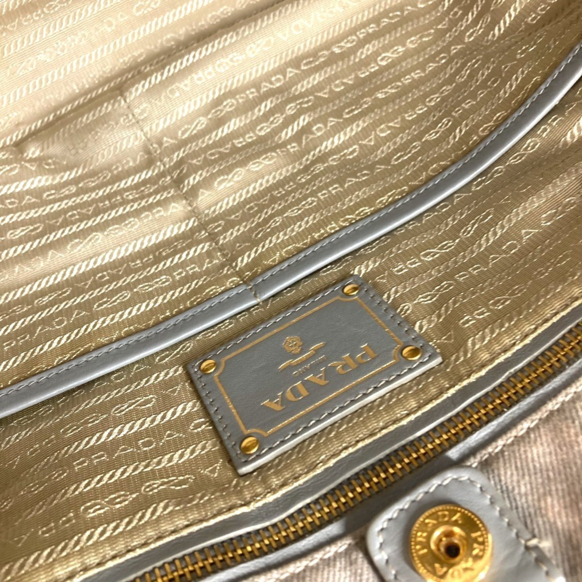 Prada Gray Canvas Handbag Tote Bag (Pre-Owned)