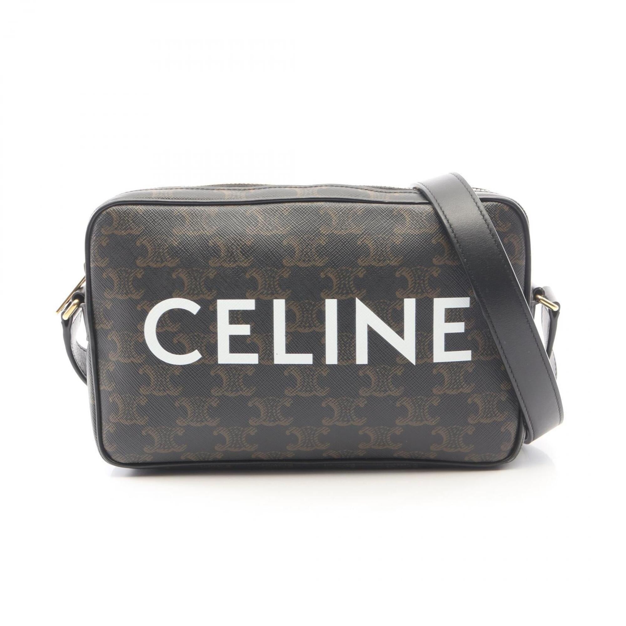 Celine Black Coated Canvas Leather Handbag Messenger Bag Shoulder Bag (Pre-Owned)