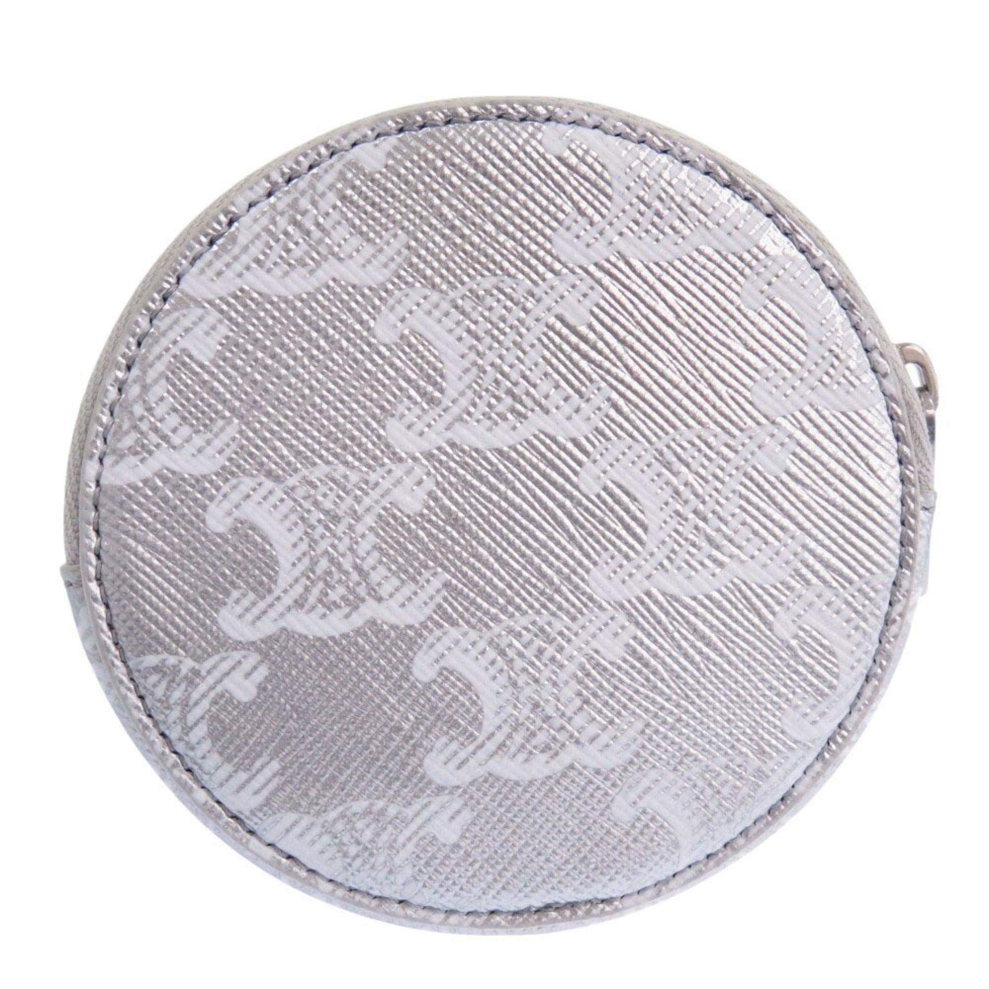 Celine Silver White Leather Coin Purse/Coin Case (Pre-Owned)