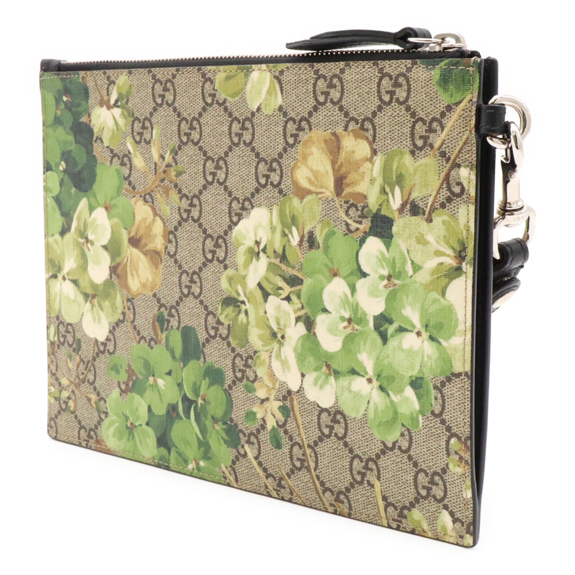 Gucci Beige Green Khaki Multi-Color Gg Supreme Clutch Bag (Pre-Owned)