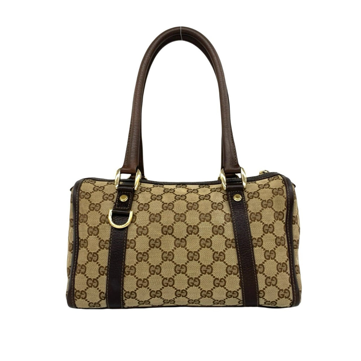 Gucci Brown Canvas Leather Boston Bag Handbag Shoulder Bag (Pre-Owned)