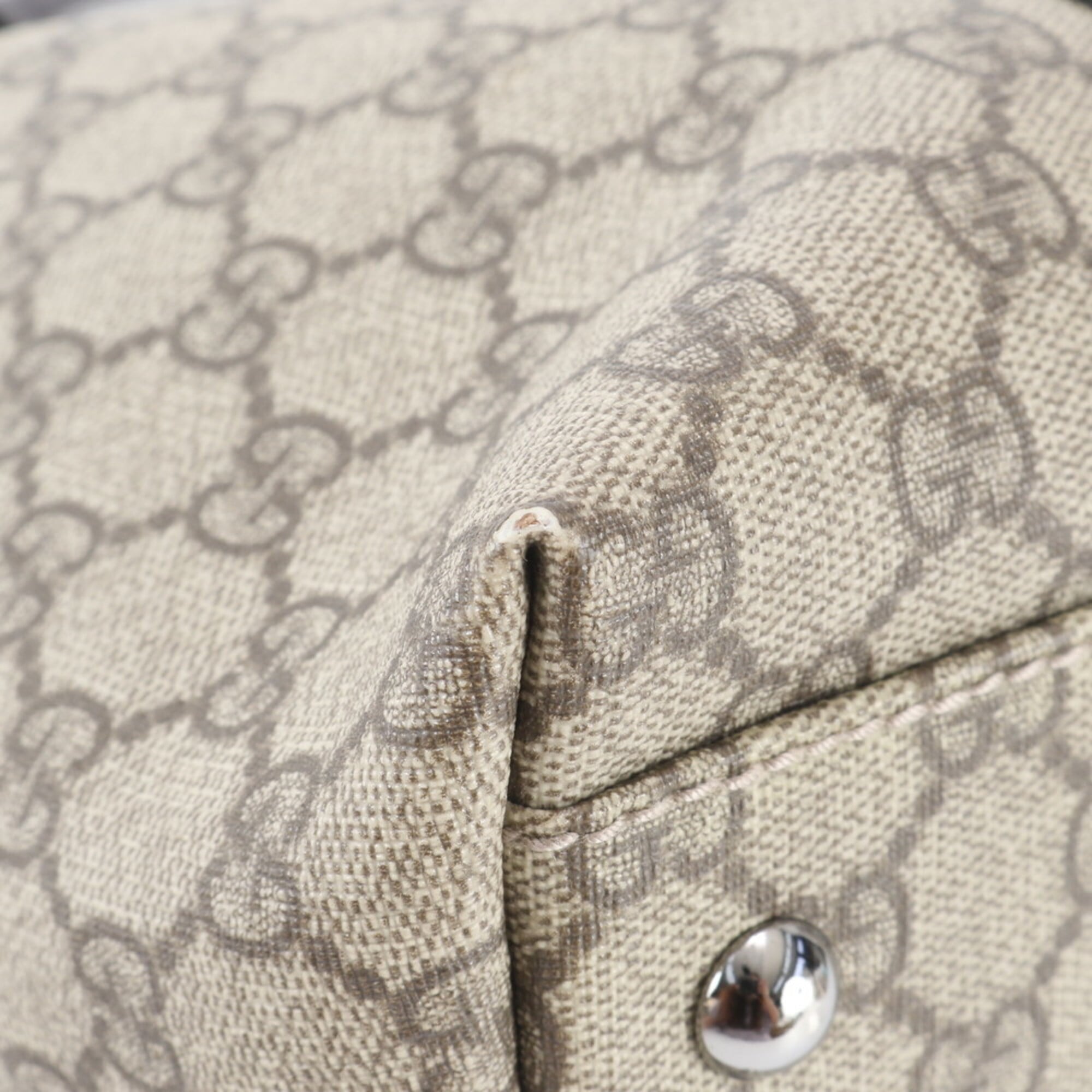 Gucci Beige Brown Leather Coated Canvas Handbag Shoulder Bag Tote Bag (Pre-Owned)