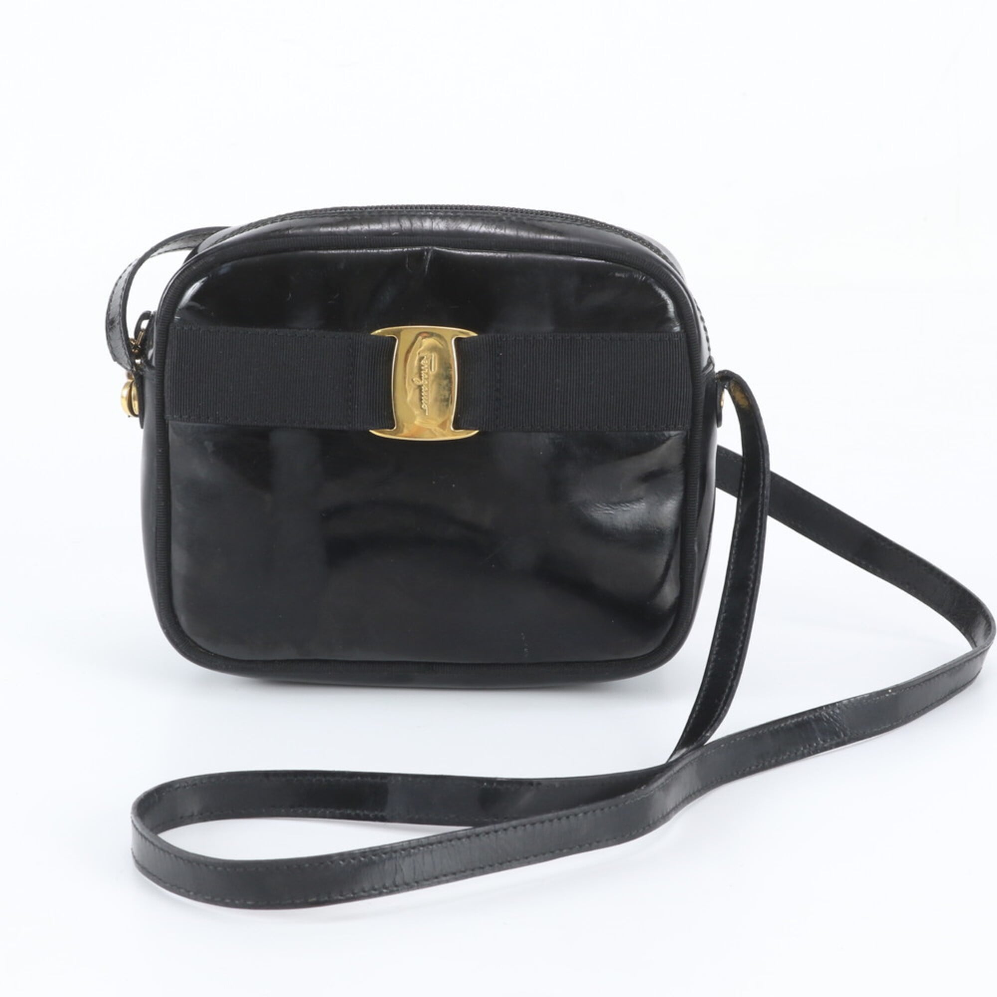 Salvatore Ferragamo Black Leather Crossbody Bag Shoulder Bag (Pre-Owned)