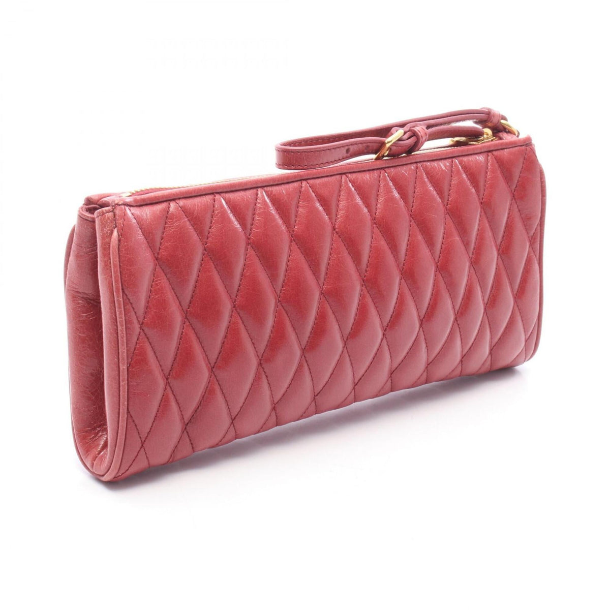 Miu Miu Matelasse Red Color Leather Clutch Bag Handbag (Pre-Owned)